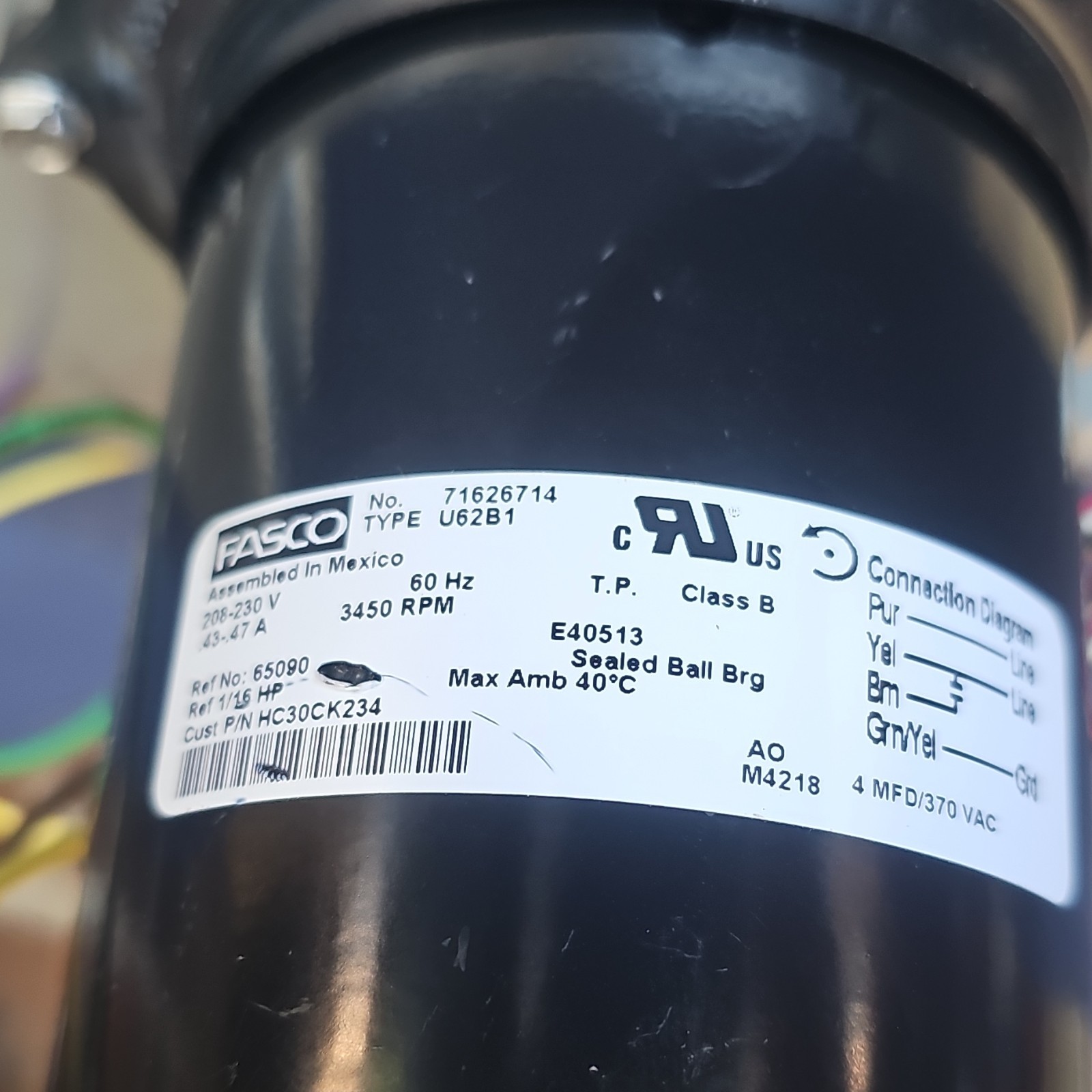 Fasco U62B1 Blower Motor Assembly 208-230V 0.47A Sealed Ball Brg 71626714