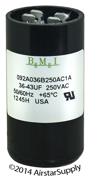(2) PACK , 36-43 uF x 220 / 250 VAC BMI # 092A036B250AC1A Motor Start Capacitor
