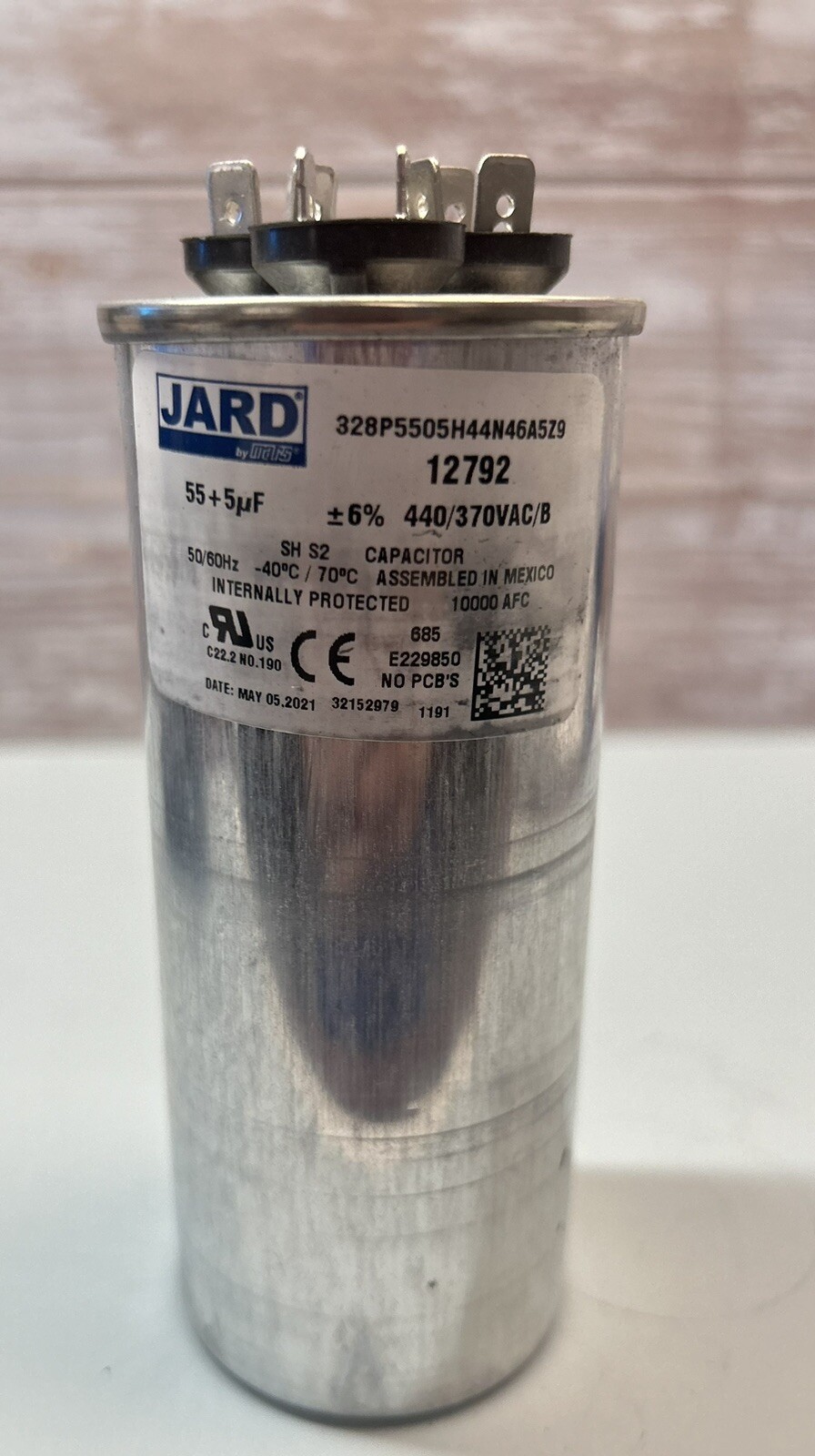 JARD 12792 Motor Run Capacitor 55 + 5 MFD 440/370 VAC Round
