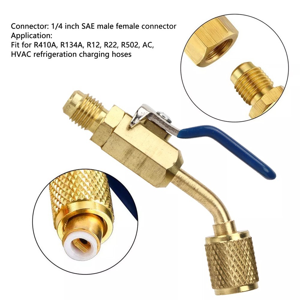 1/4″ SAE 3PCS AC Coolant Charging Hoses Angled Small Ball Valve Kit