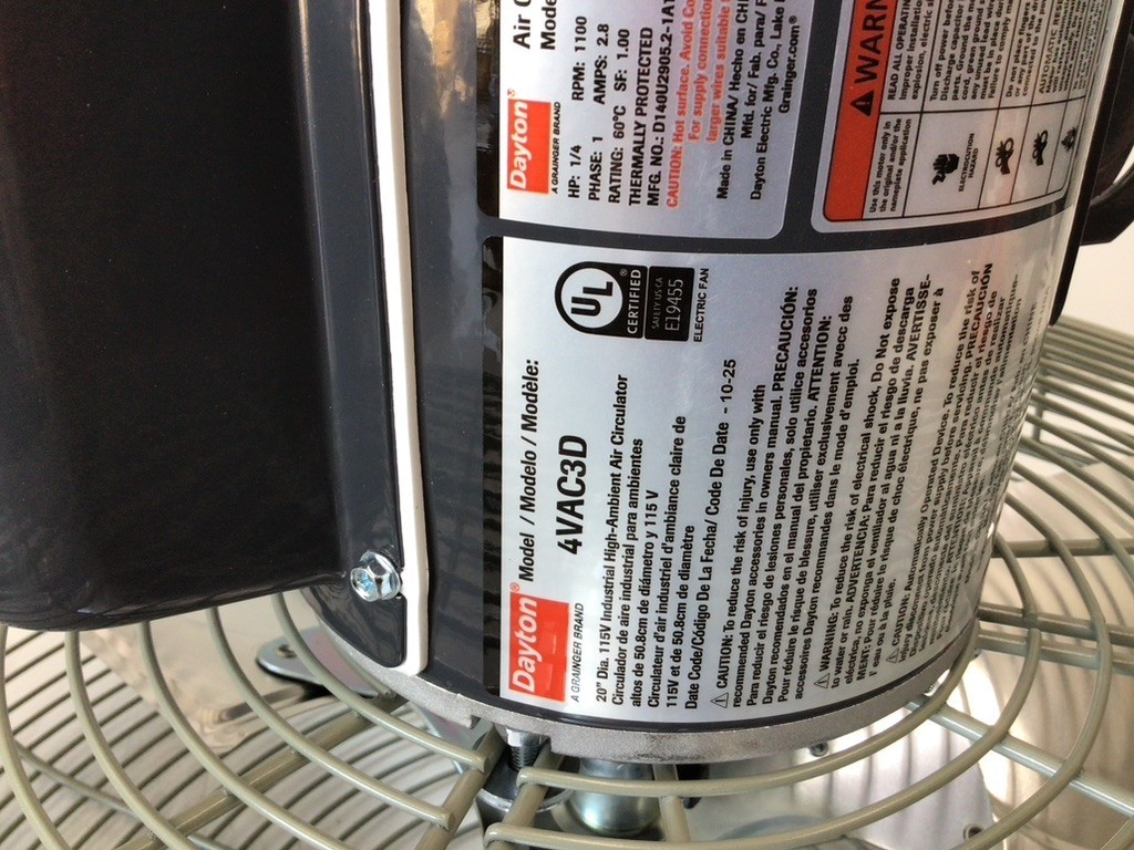 Dayton 4VAC3 1/4 HP 115VAC 20 In Blade Diameter High-Temperature Industrial Fan