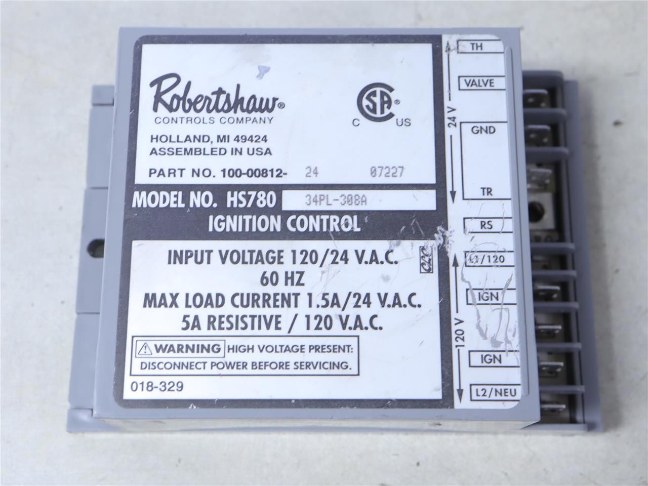 Robertshaw 34PL-308A Ignition Control Module HS780 100-00812-24