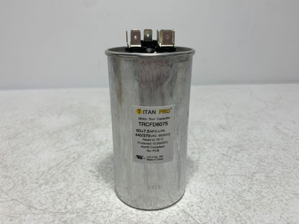 Titan Pro TRCFD6075 Motor Run Capacitor 60+7.5uF 440/370V Round