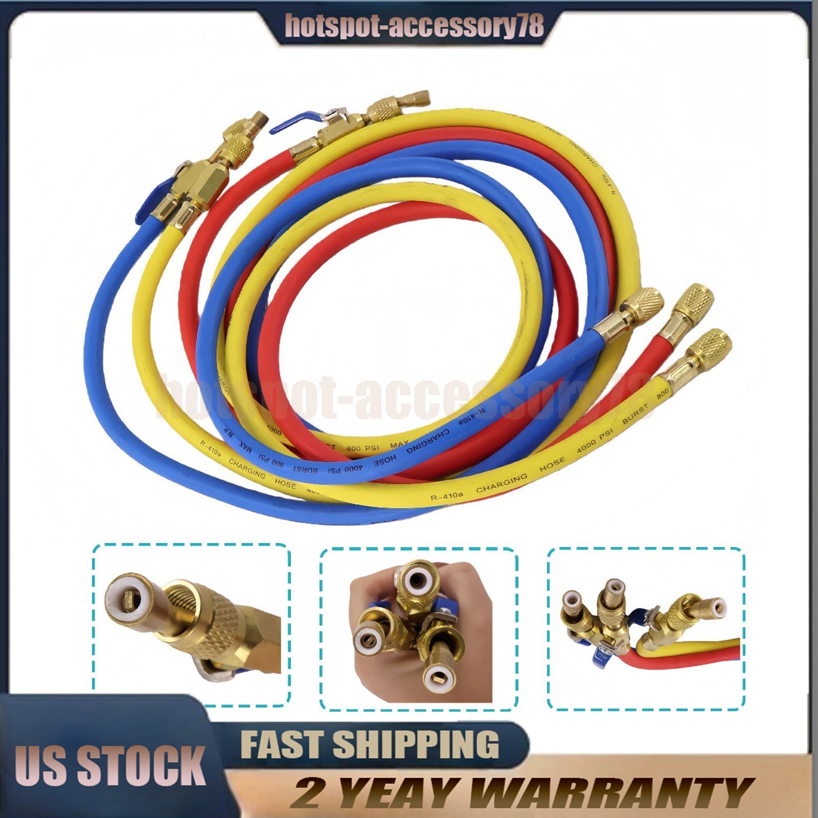 For 29986 Plus II 72″ HVAC Charging Hose Set 1/4″ (3-Pack) NEW