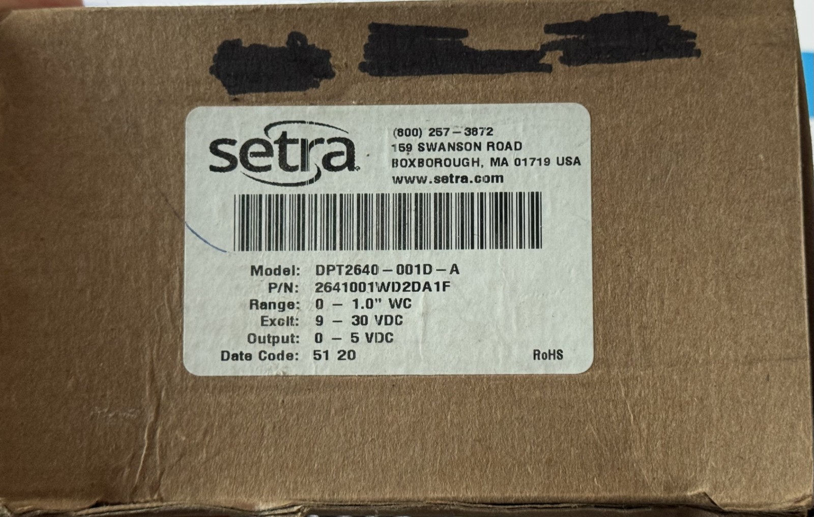Setra DPT2640-001D-A Pressure Differential Sensor 2641001WD2DA1F 0-1.0 inWC