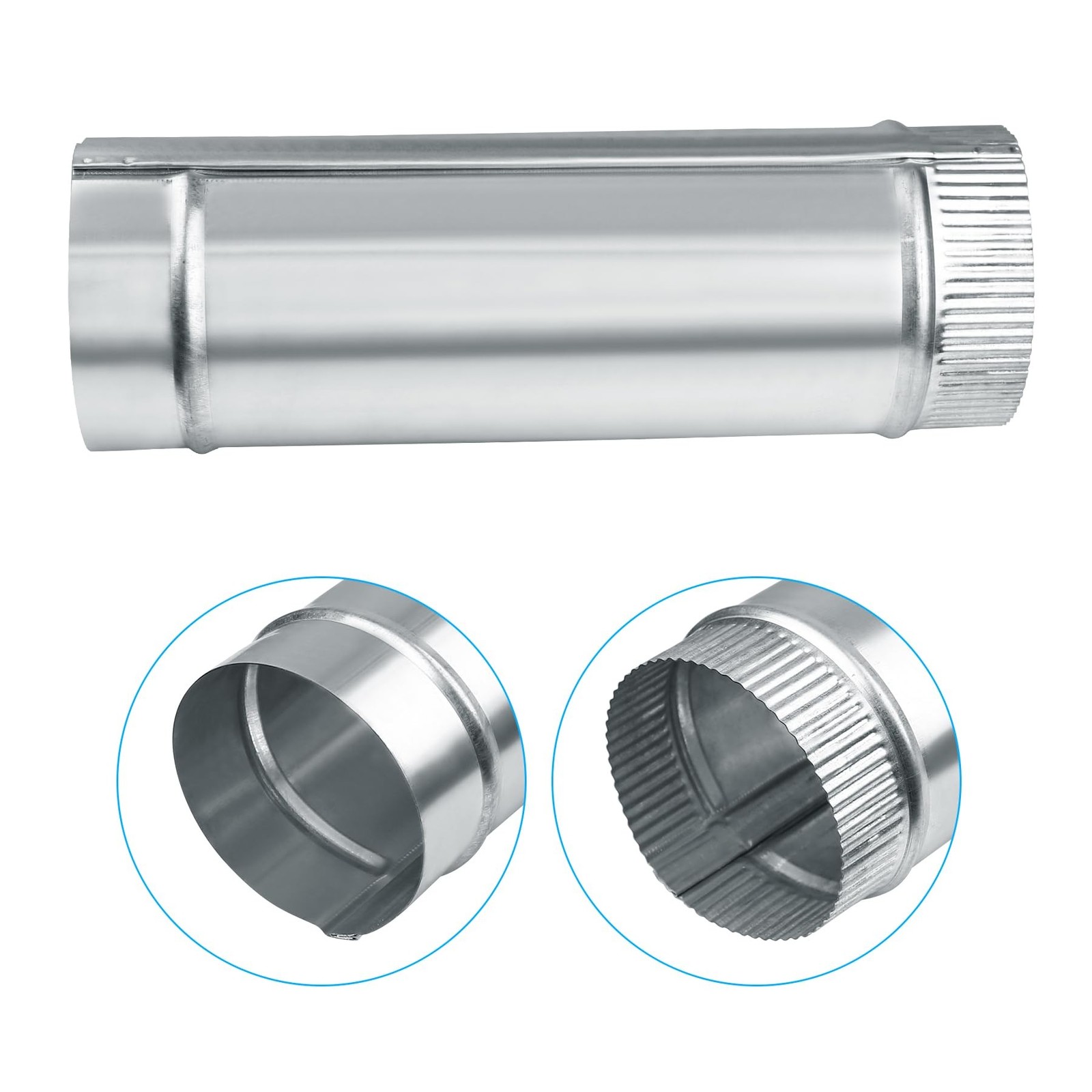 4 Inch Round Dryer Duct, Straight Rigid Galvanized Steel Extendable Duct, Ext…