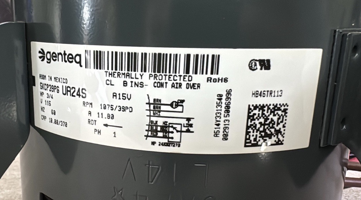 Genteq UA24S 5KCP39PG HVAC Motor 115V 11.80A 1 Phase Thermally Prot