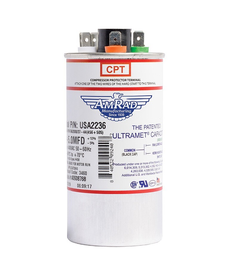 MARS USA2236 AmRad 45/5 MFD 370/440V Round Motor Dual Run Capacitor, Made in USA