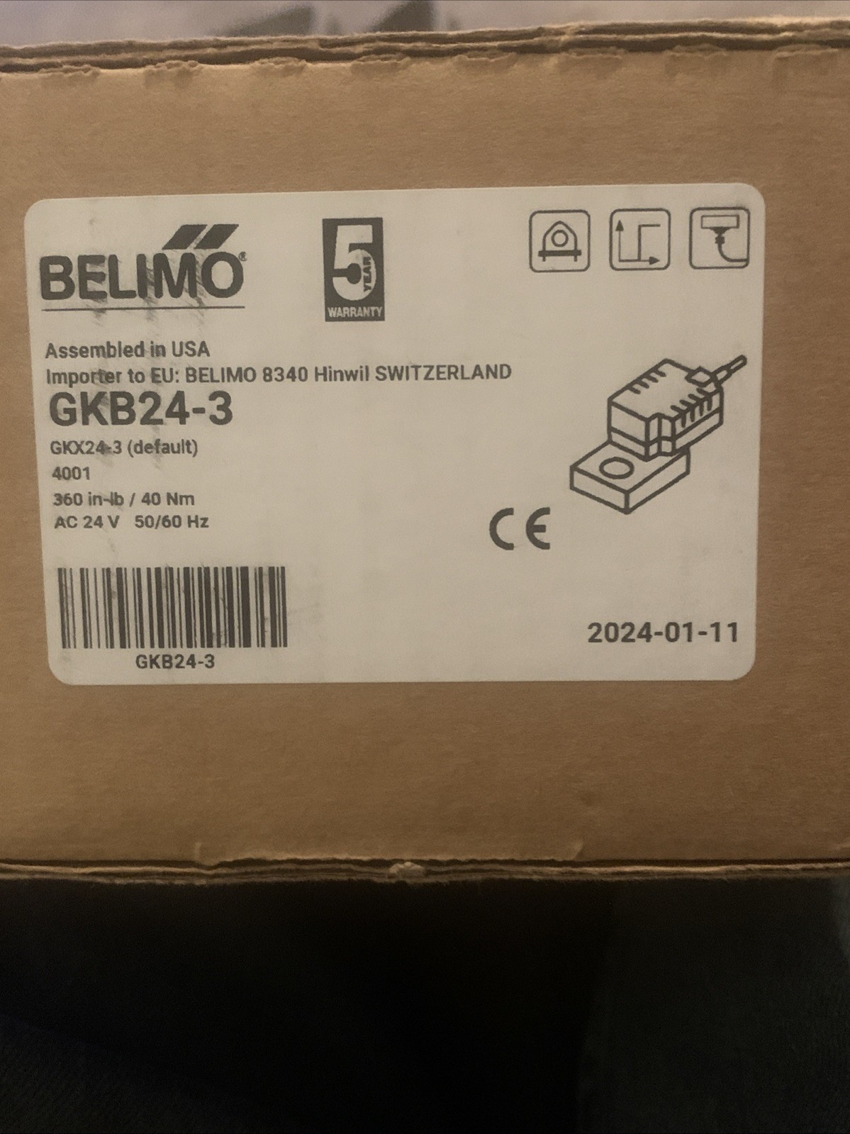 GKB24-3 NEW – Damper 360 in-lb, Electronic Fail-Safe, 24V, On/Off/Floating Point