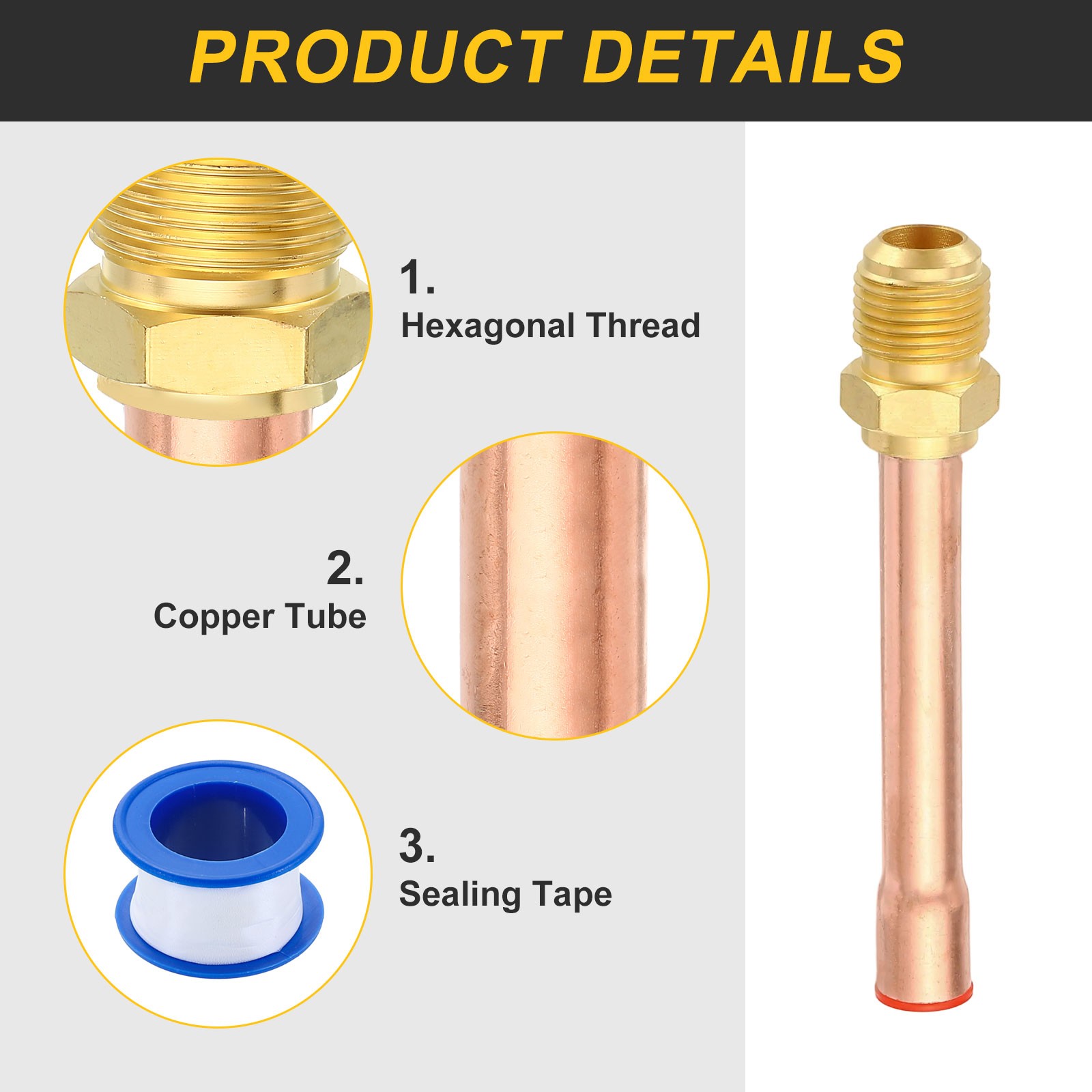 3/8 SAE Male Thread x 3/8″ OD Flare Connector with Copper Tube