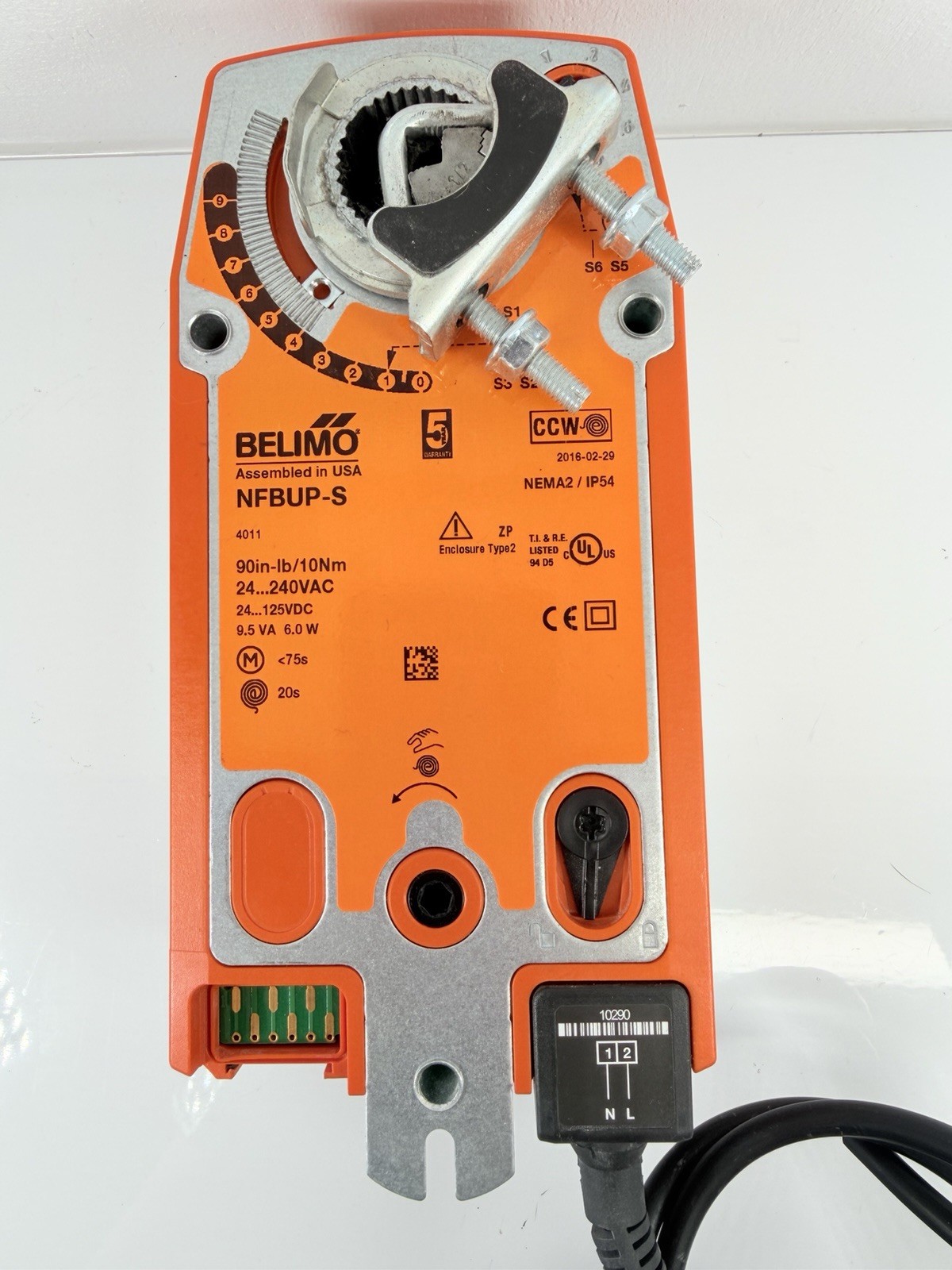 Belimo NFBUP-S Damper Actuator, 90 in-lb 10Nm, Spring Return, 2-10V, Modulating