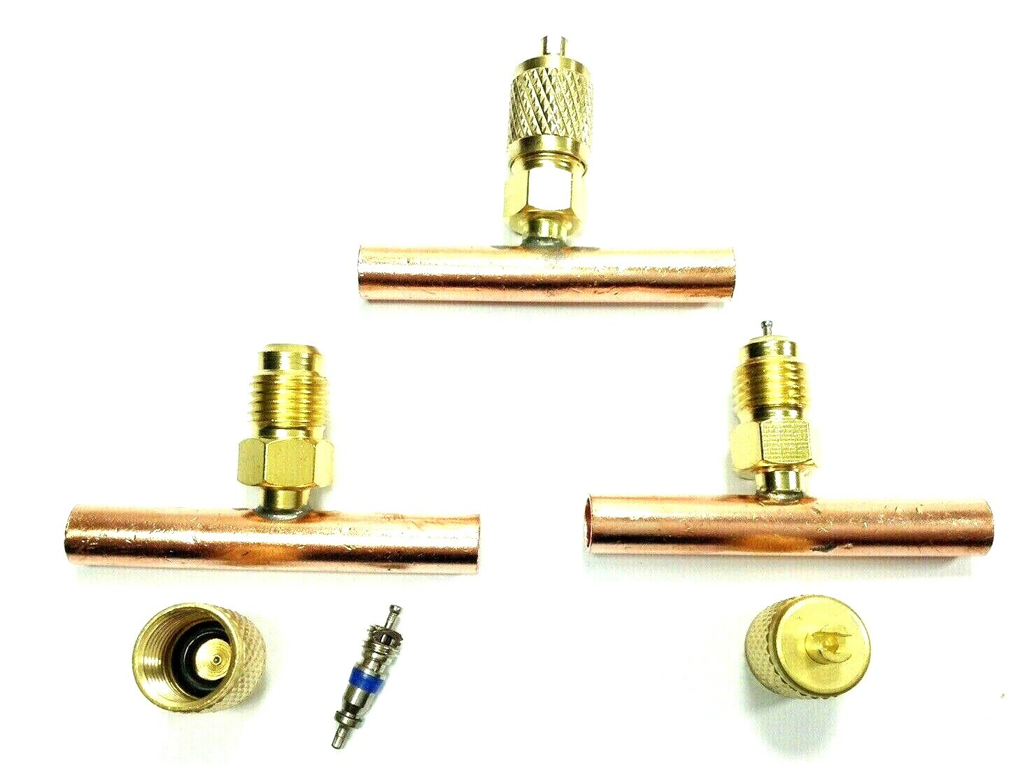 NEW – 3-PACK Copper Tee 1/4 Tube w/ Wrench Cap & Valve Core Braze Access Fitting
