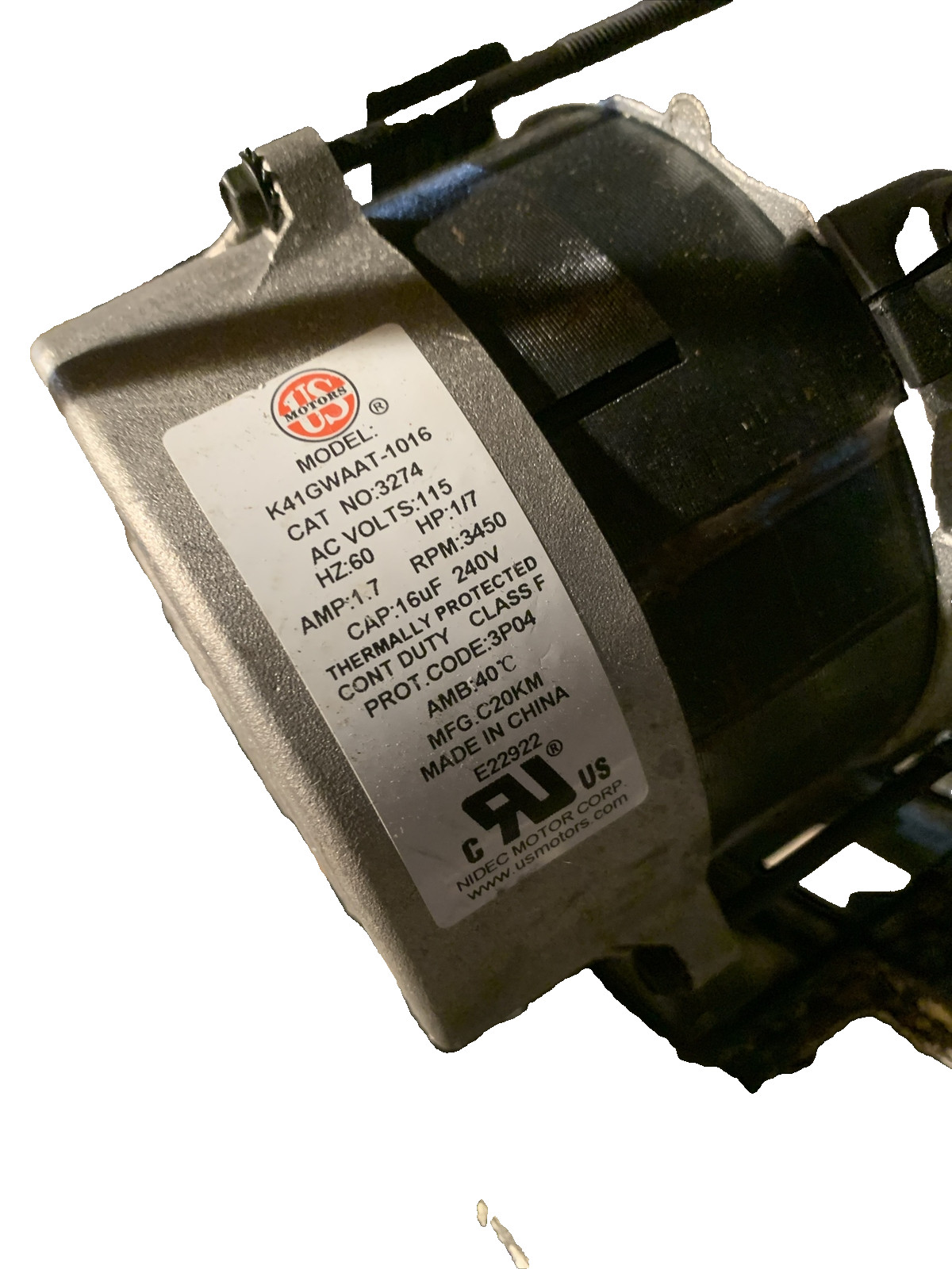 used. US NIDEC MOT. 3274 OIL BURNER MOTOR FOR BECKETT 21805U. E22922 W/Fan Wheel