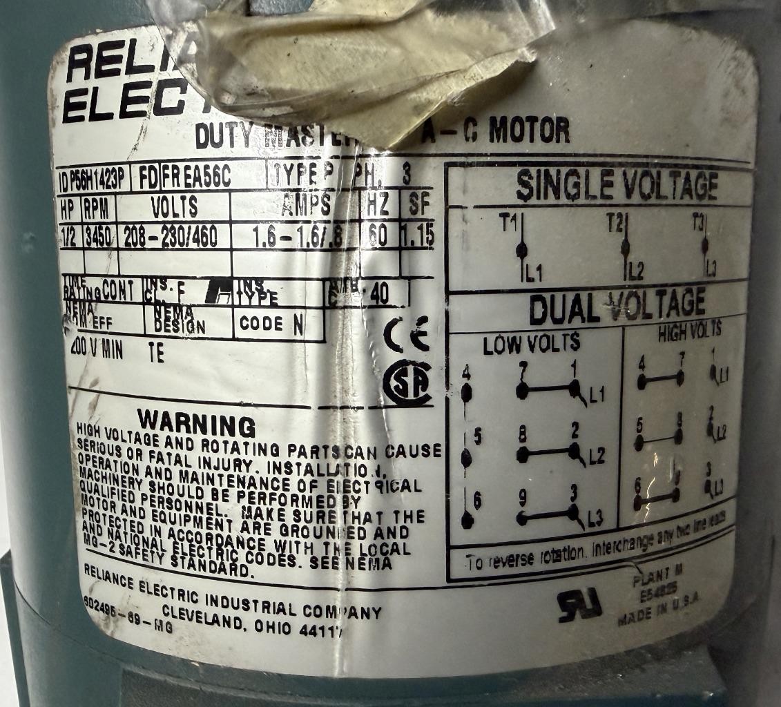 Reliance Duty Master 1/2 HP Centrifugal Blower 3450 RPM 230/460V 3 Phase