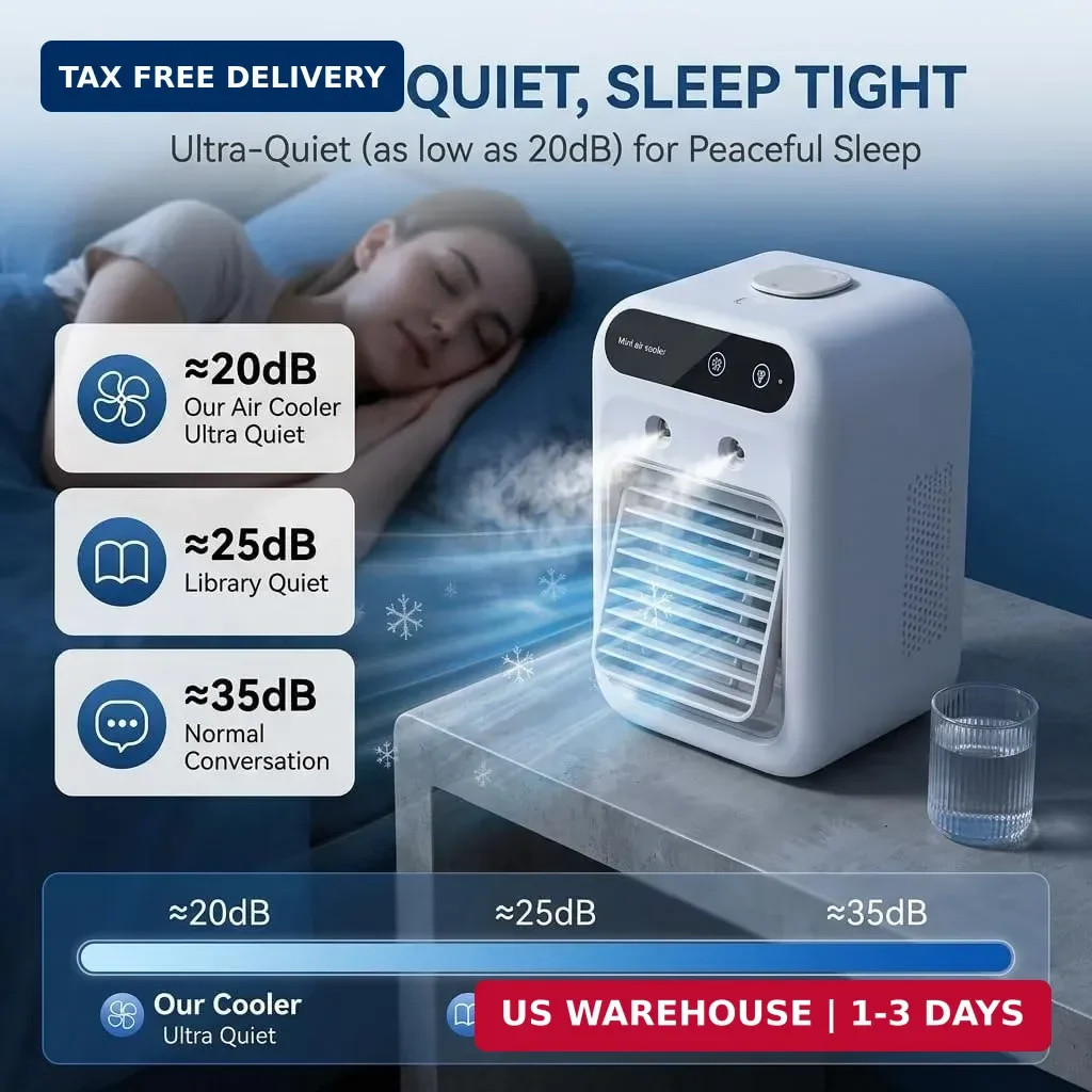 Portable Air Conditioner, Rechargeable Mini Air Cooler with Dual Mist Spray, 2 S