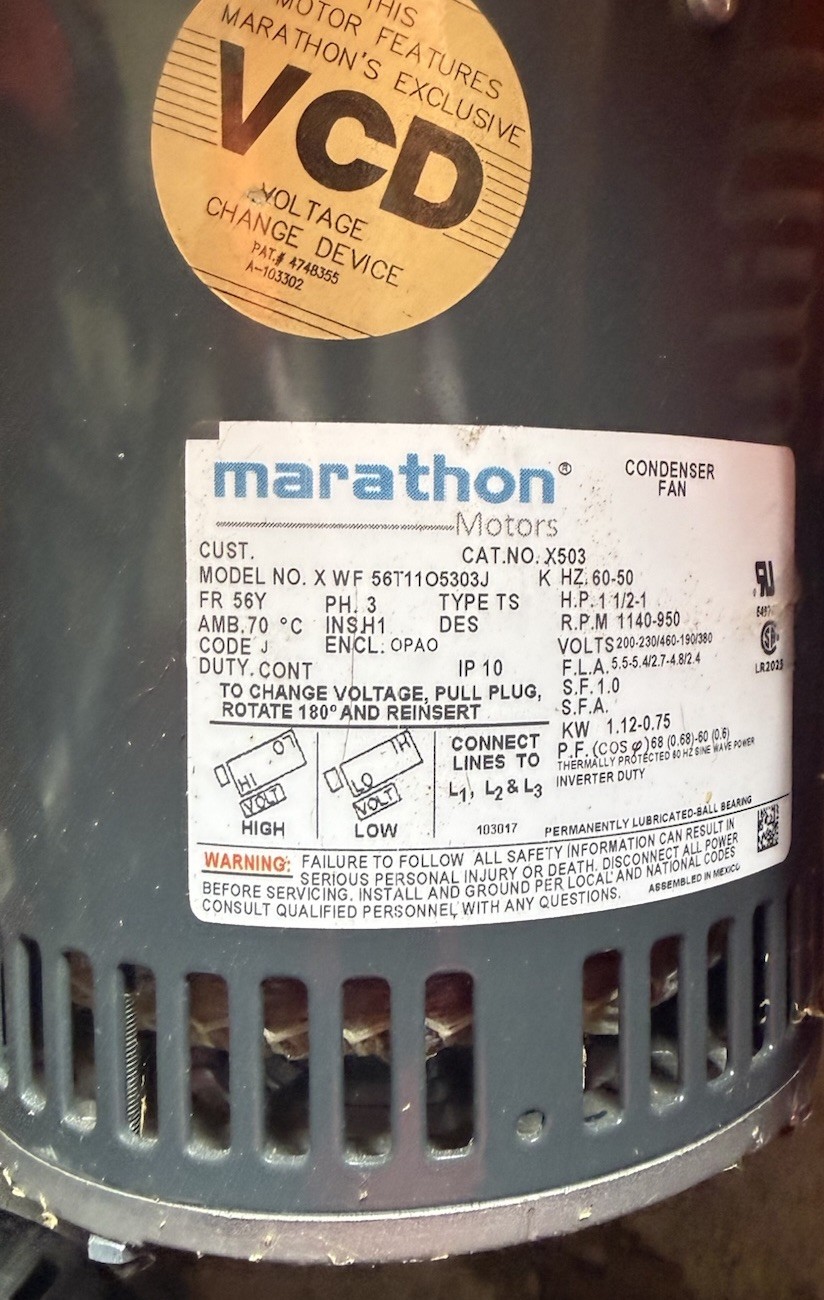 Marathon Electric Condenser Fan Motor X WF 5611105303J 3 Phase 208-230/460V