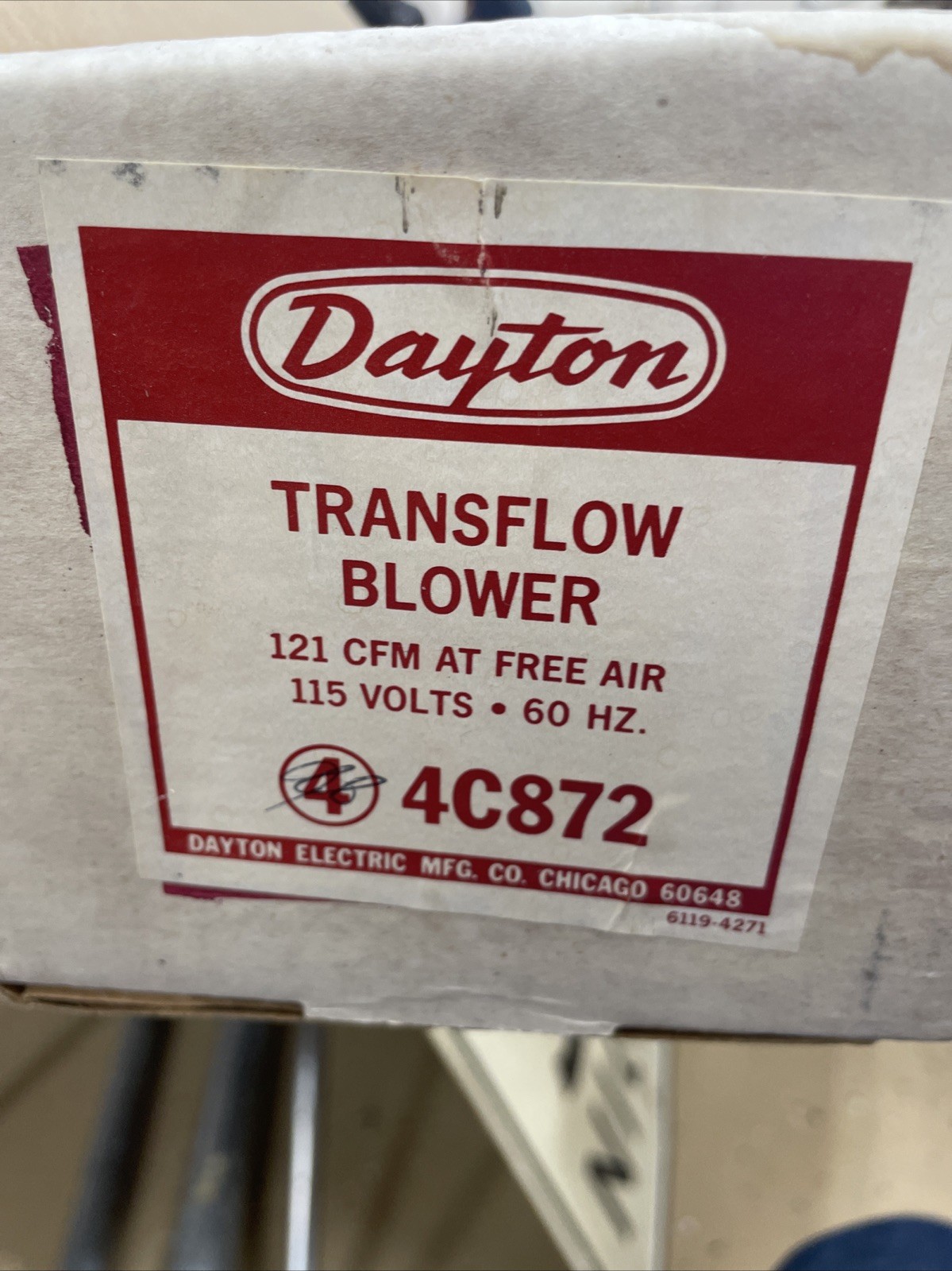Dayton 4C872 Direct Drive Free Air Output 121CFM Transflo Blower Transflow 115v