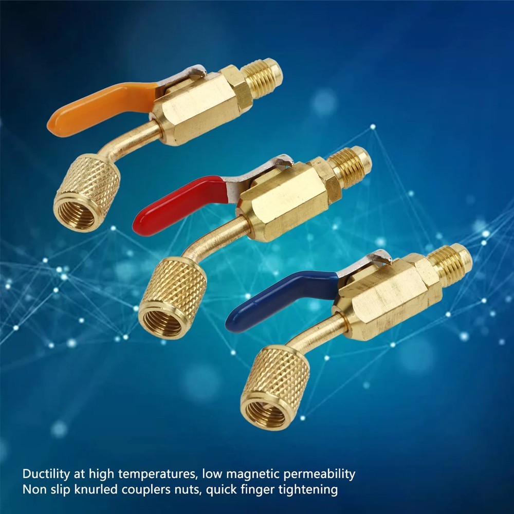 3PCS 1/4″ SAE AC Refrigerant Charging Hoses Angled Small Ball Valve Tools