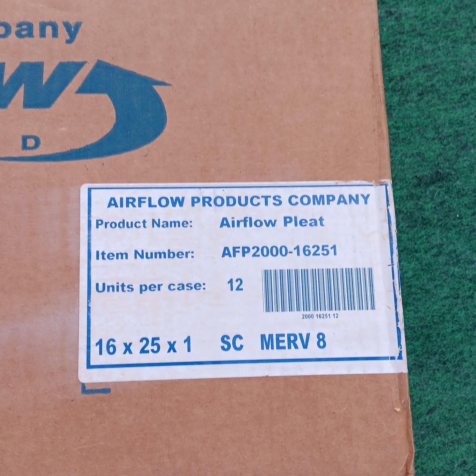 Airflow Products Company AFP2000-16251 Pleat Air Filters 16x25x1 MERV 8 12pk