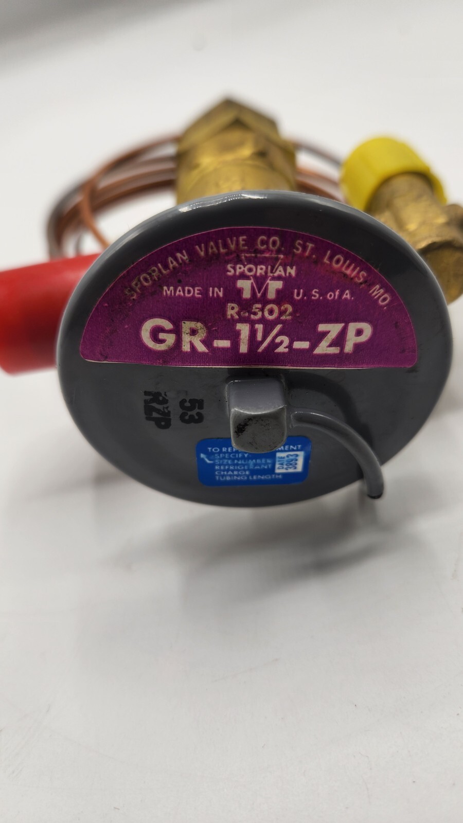 Sporlan GR-1-1/2 ZP 3/8 x 1/2 SAE 5′ Low Temp Thermostatic Expansion Valve