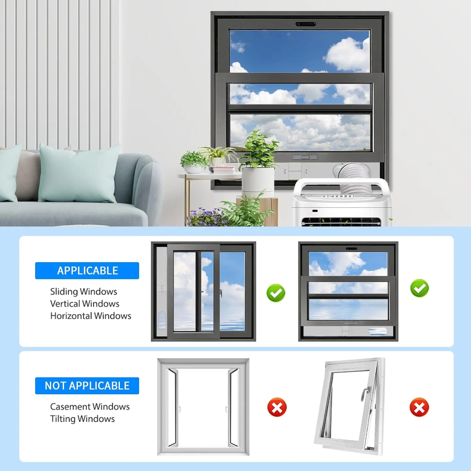 Portable Air Conditioner Window Vent Kit with 59″ Length Hose Adjustable Portabl