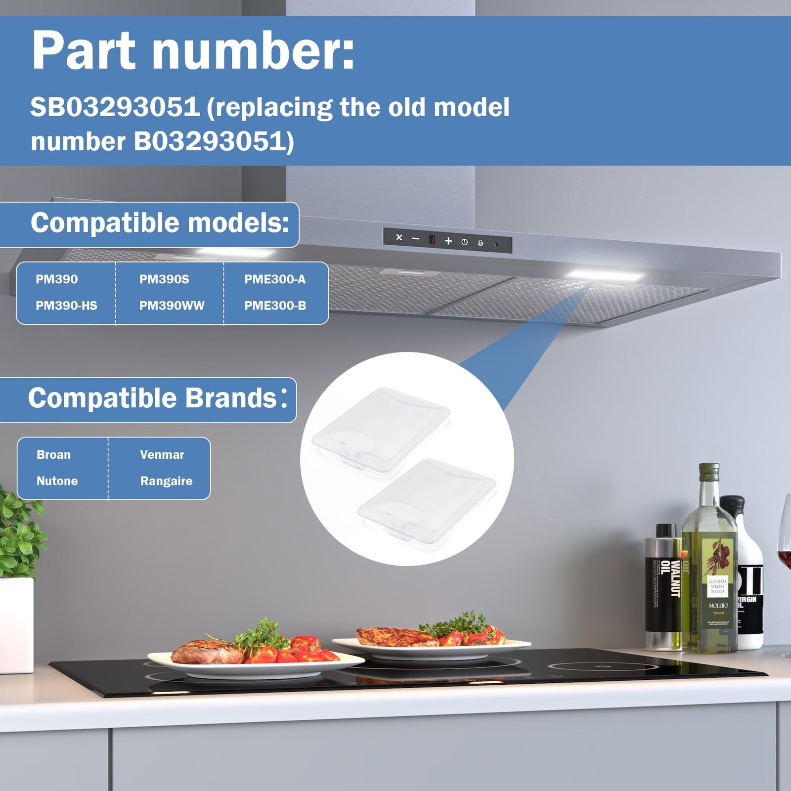 2 Pcs White Vent Light Covers Replacement for Broan Range Hood
