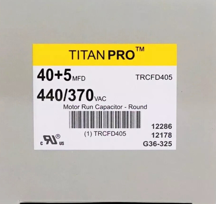 TitanPro TRCFD405 HVAC Round Motor Run Capacitor 40+5 MFD, 440/370Vac