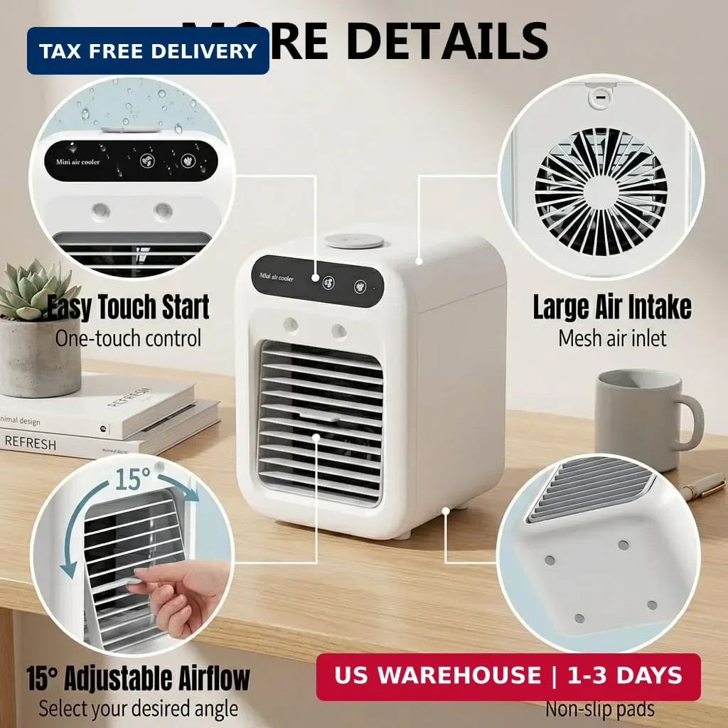 Portable Air Conditioner, Rechargeable Mini Air Cooler with Dual Mist Spray, 2 S