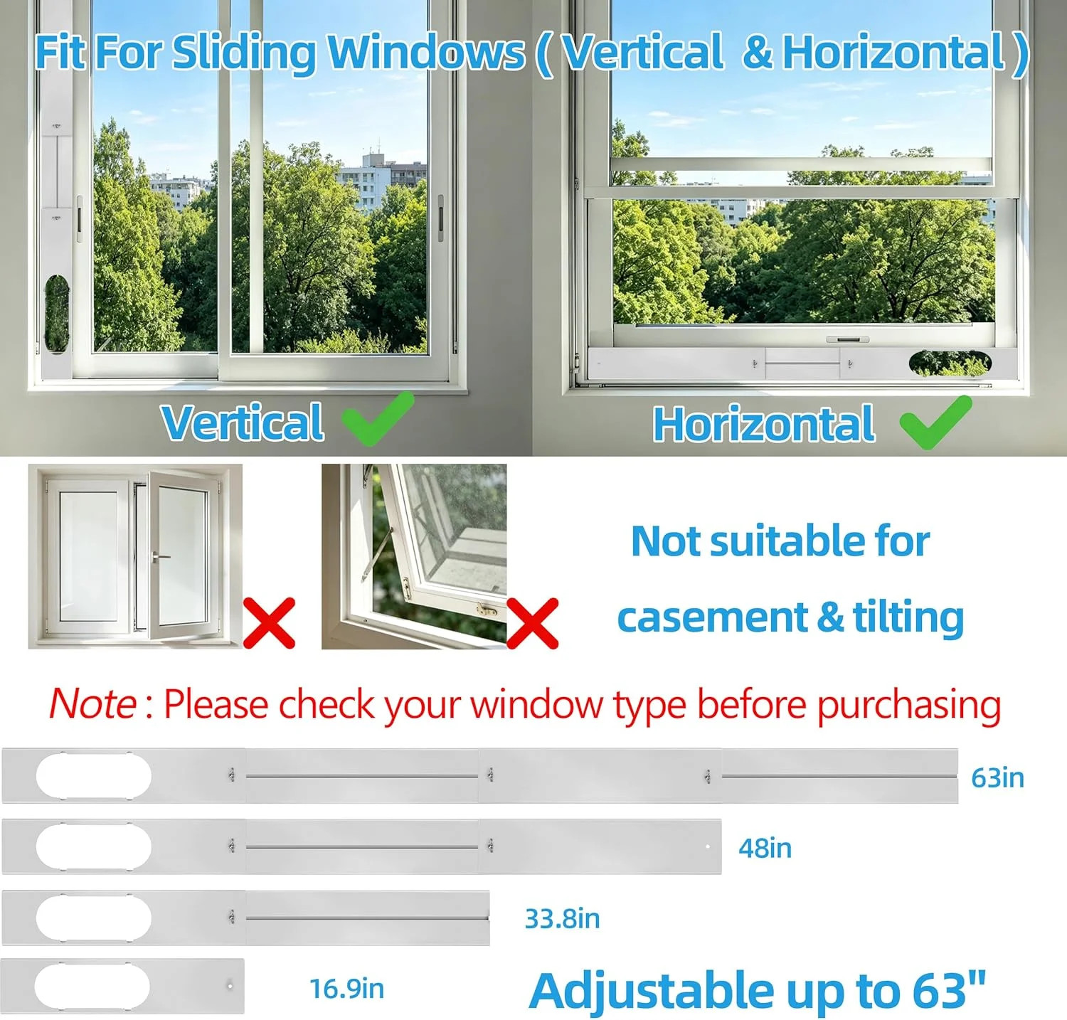 Portable Air Conditioner Window Vent Kit – Adjustable AC Window Kit Fits Sliding