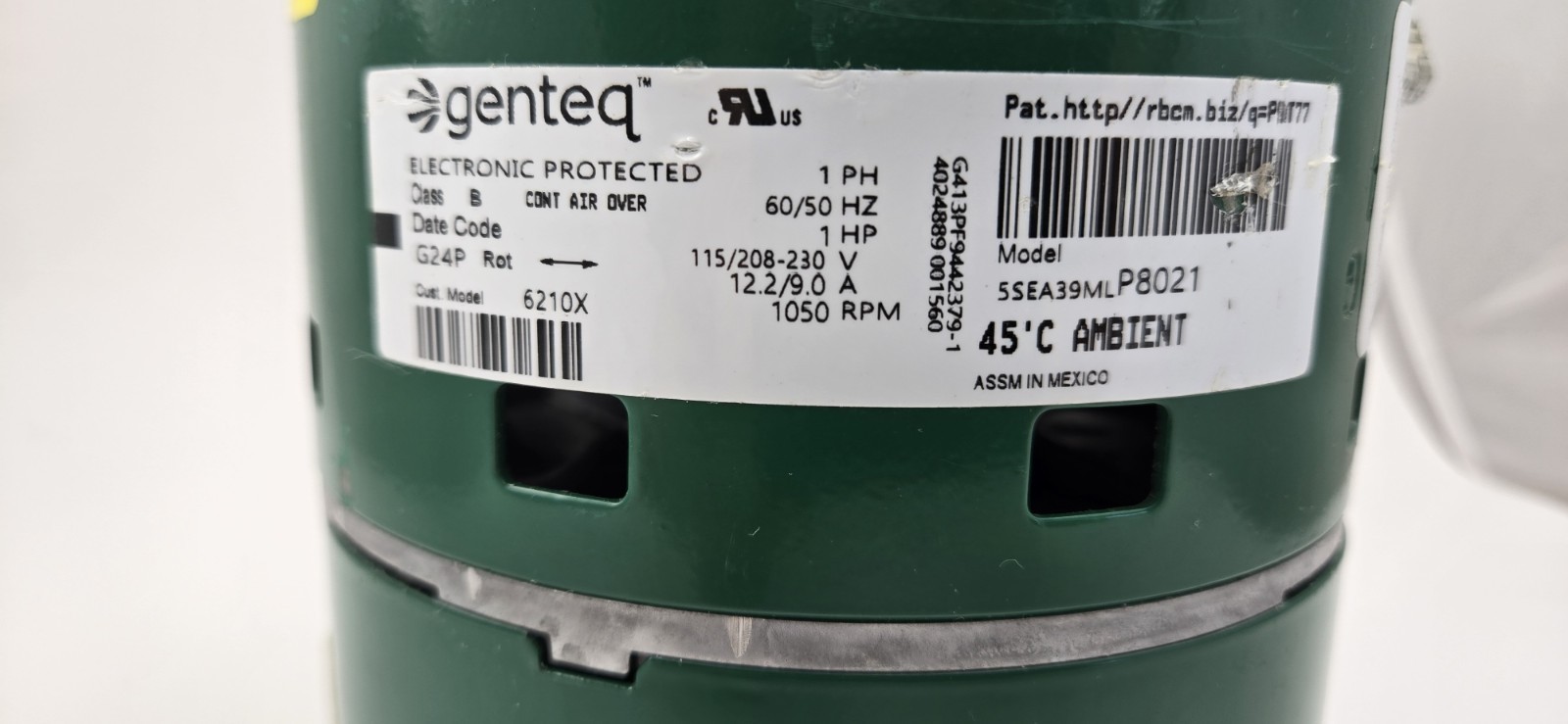 Evergreen EM 1HP Blower Motor 5SEA39MLP8021 208-230V 1050 RPM CCWLE
