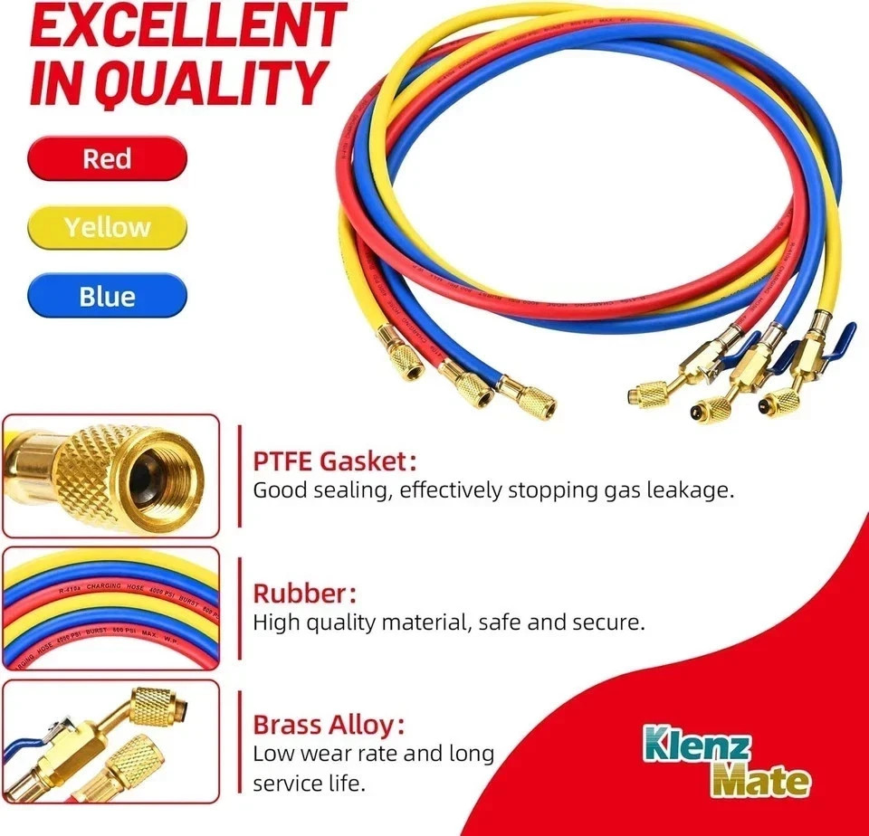 Yellow Jacket 29986 Plus II 1/4″ Hose with Compact Ball Valve, 72″ Pack of 3 New