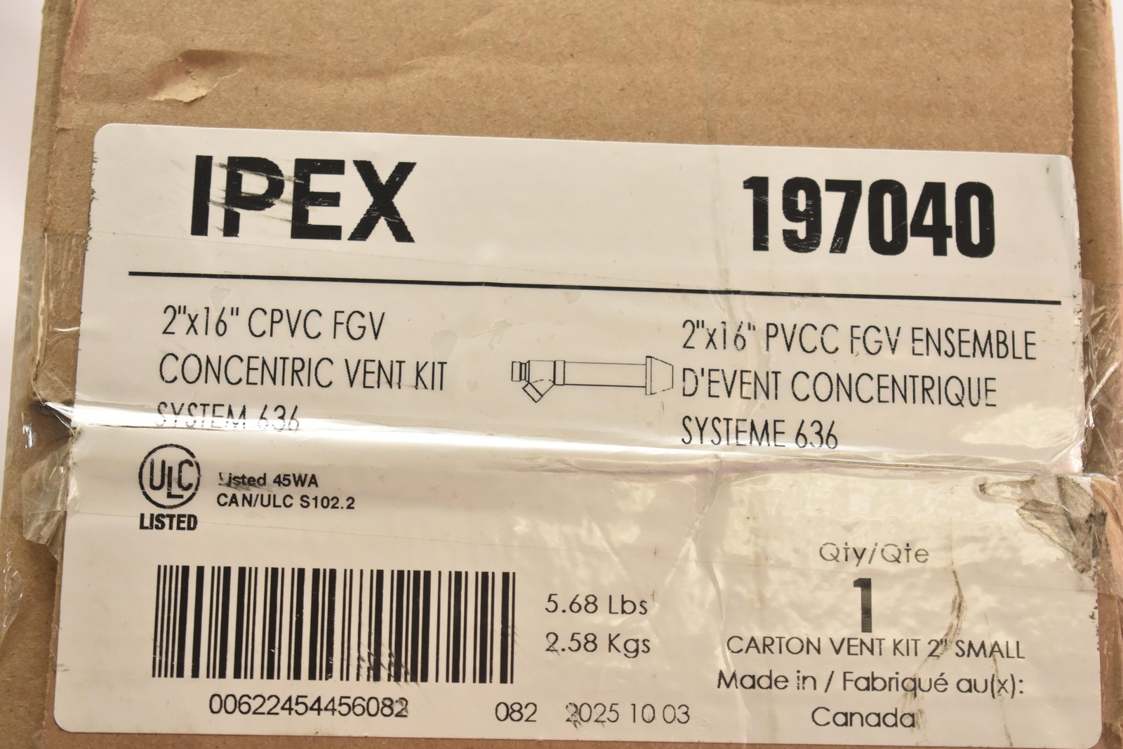 IPEX 197040 2×16 CPVC FGV Concentric Vent Kit System 636 Canada New Open Box