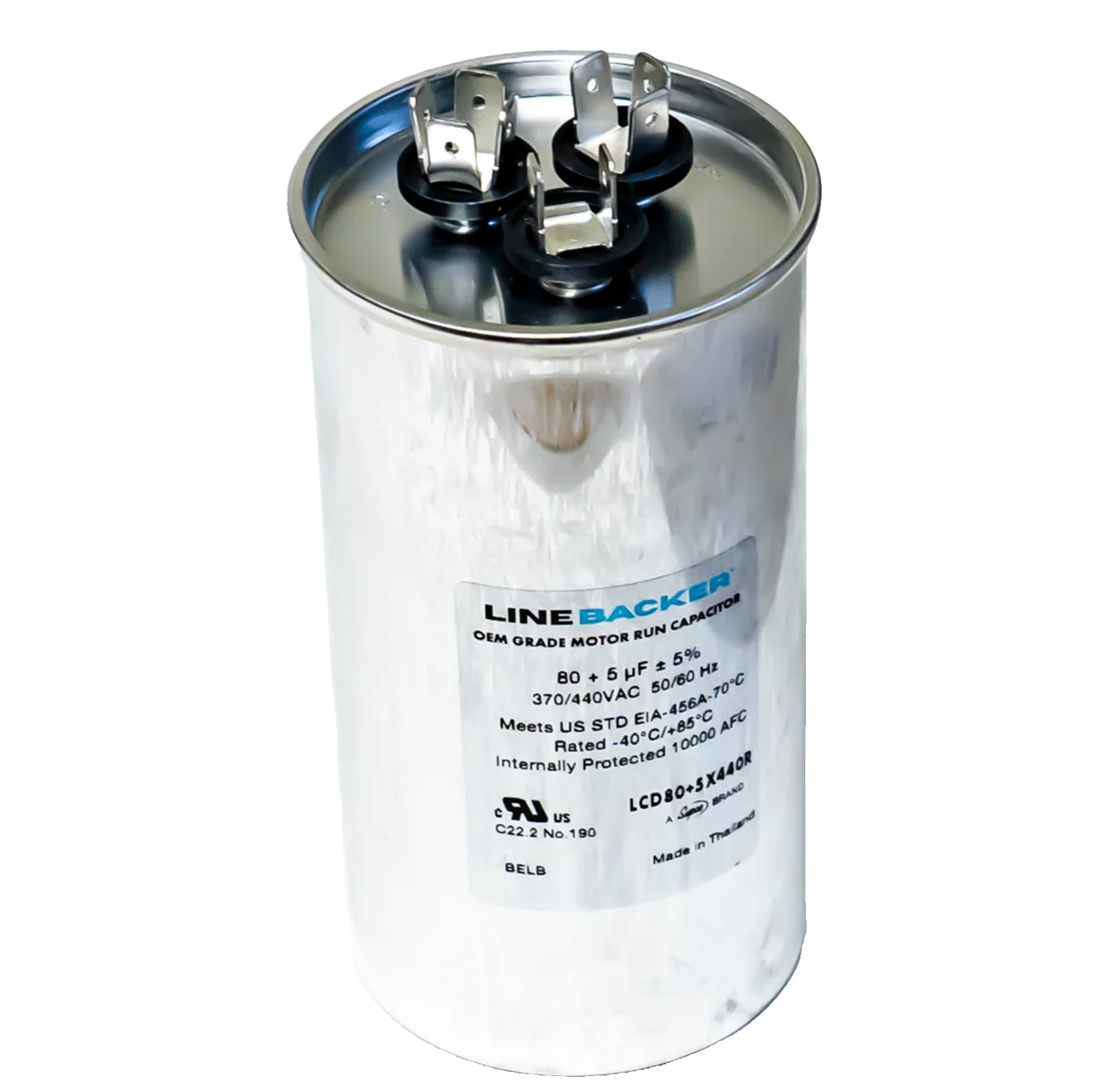 NEW – 80 + 5 – 370/440 Supco Linebacker Lcd 80+5x440r Round Dual Run Capacitor