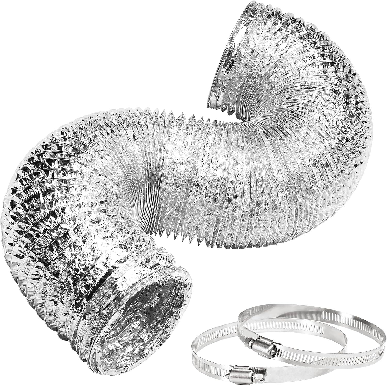 4” 6″ 8”/10″/ 14″ Flexible Aluminum Air Ducting Dryer Vent Hose HVAC w/ Clamps