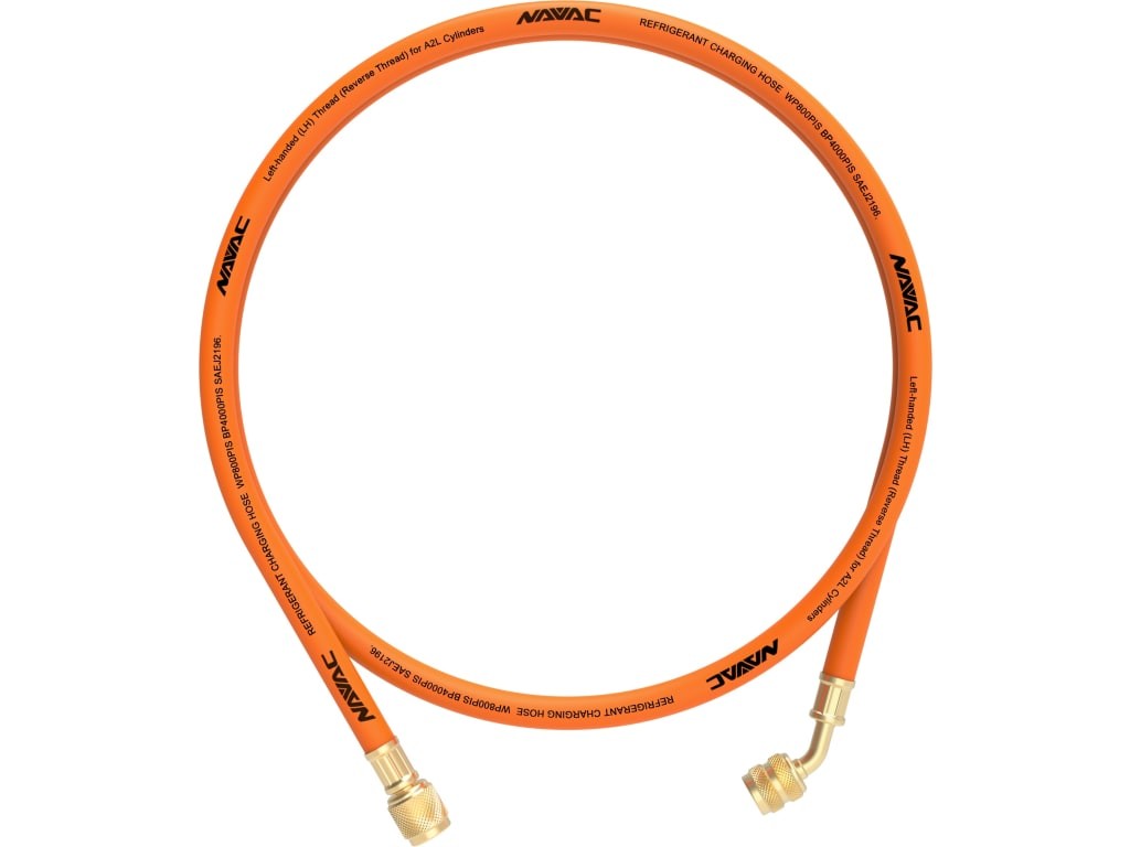 NAVAC NH5L – 1/4in Charging Hose, 5ft Long, Orange (Reverse Threaded for A2L)