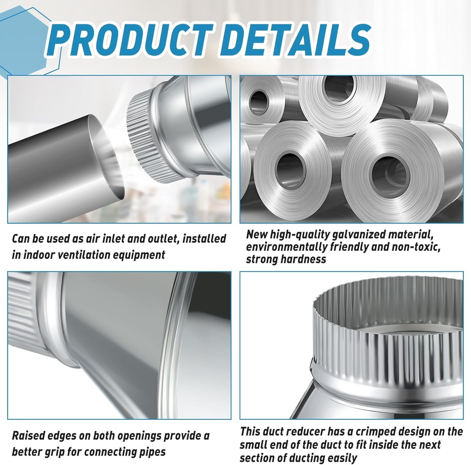 5 Inch to 4 Inch Duct Reducer Increaser Galvanized Steel Air Duct Adapter Round