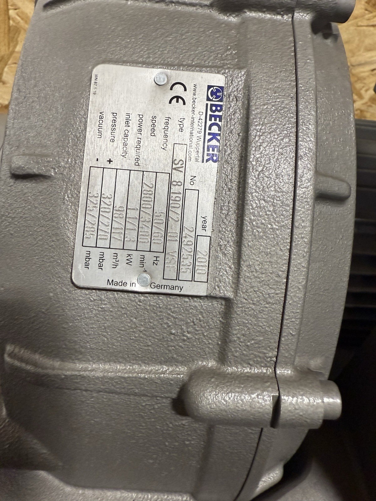 Becker SV 8.190/2-01 VSF Regenerative Blower 2800/3400RPM see specs works!