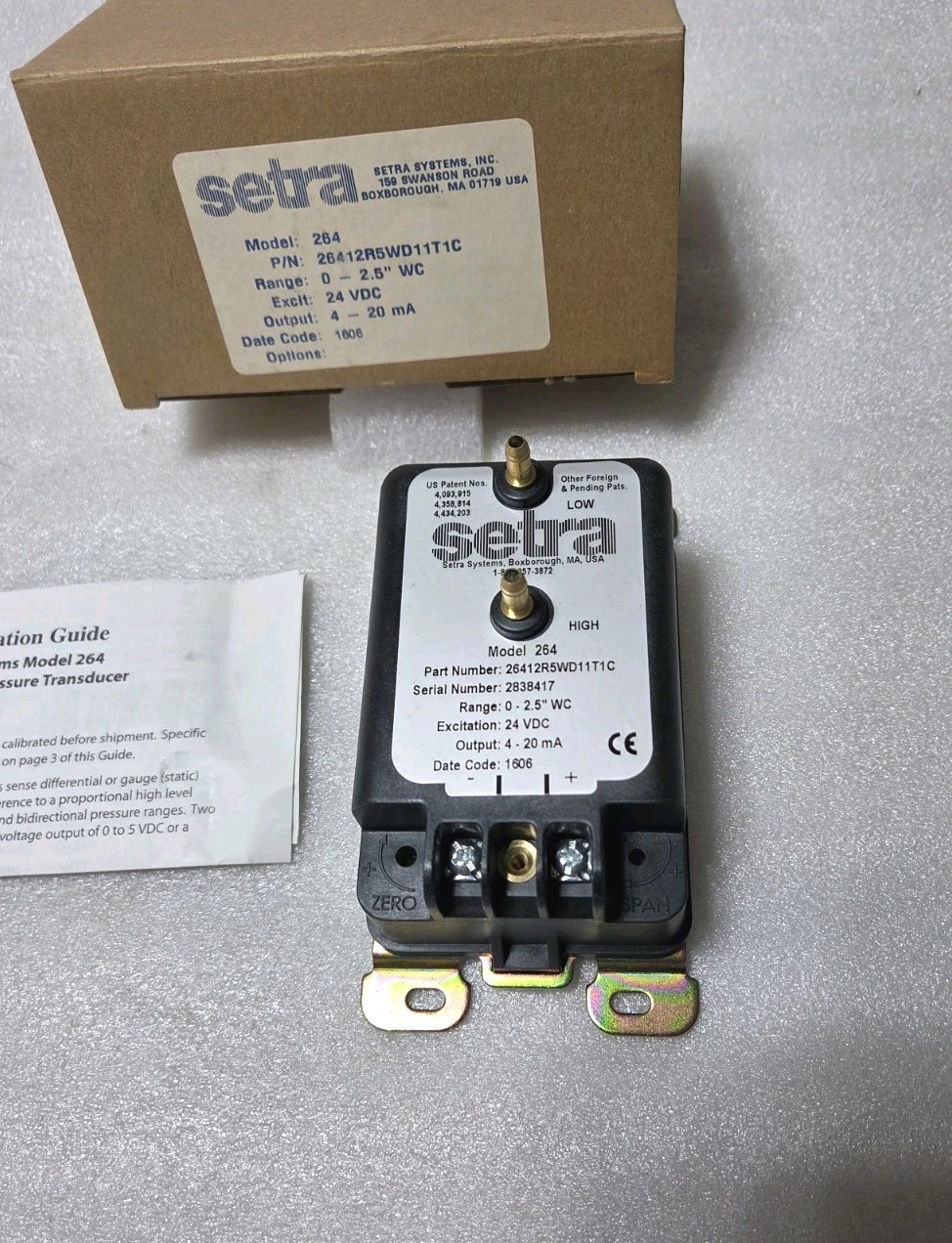 Setra 26412R5WD11T1C 264 Series 0-2.5″ WC Differential Pressure Transducer N£W