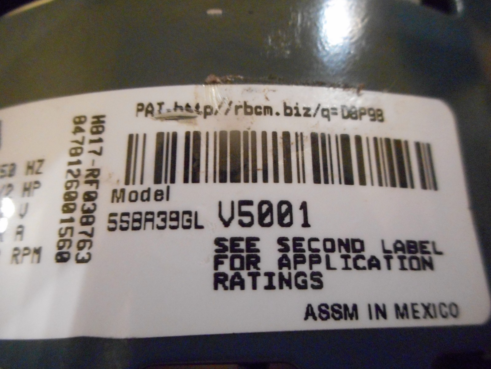 Genteq EON 5662 5SBA39GLV5001 Dated 08/13/2018 1/2hp 120/240V
