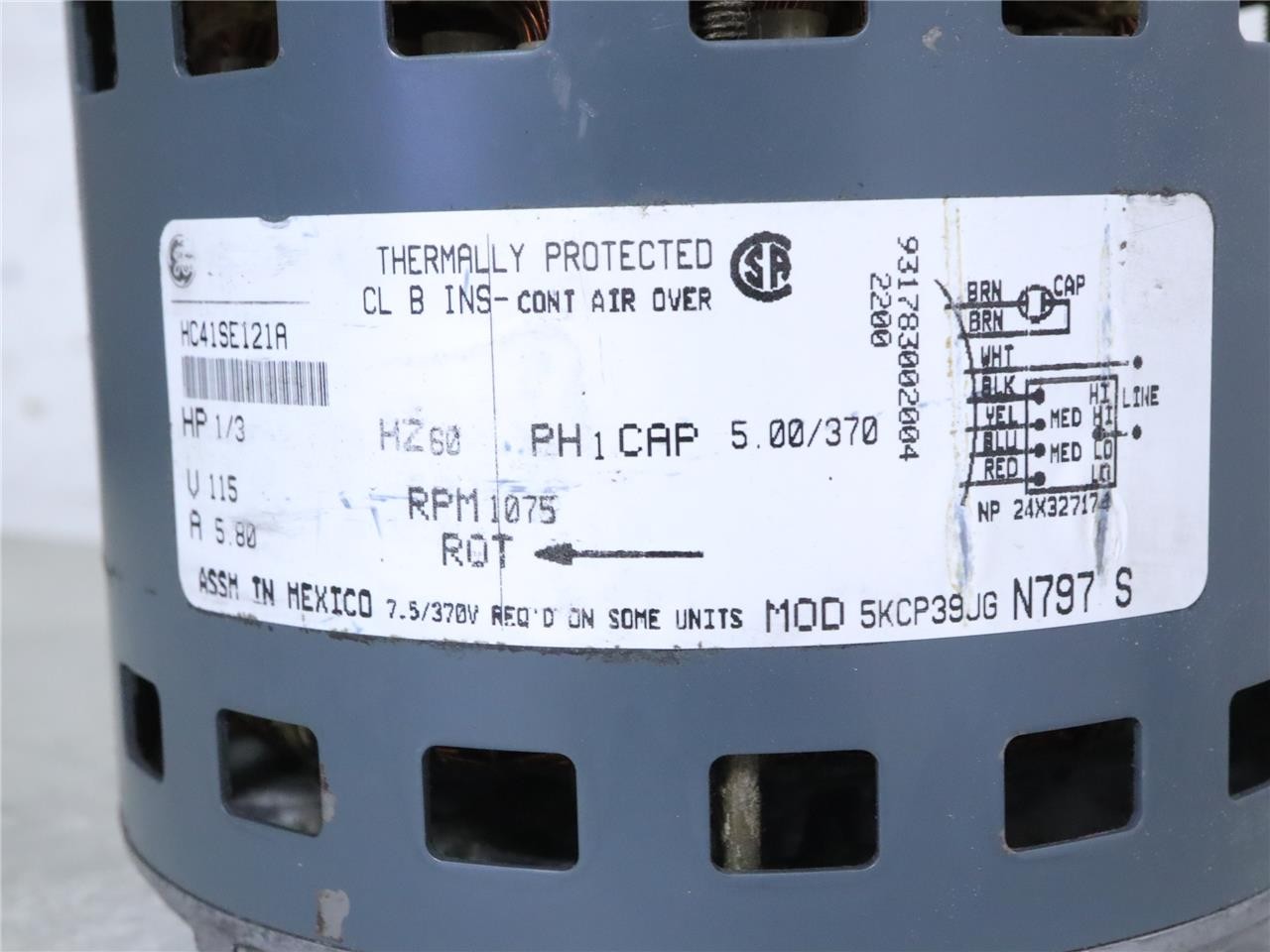 GE Motors 5KCP39JGN797S Furnace Blower Motor 1/3HP 1075RPM 115V 1PH HC41SE121A