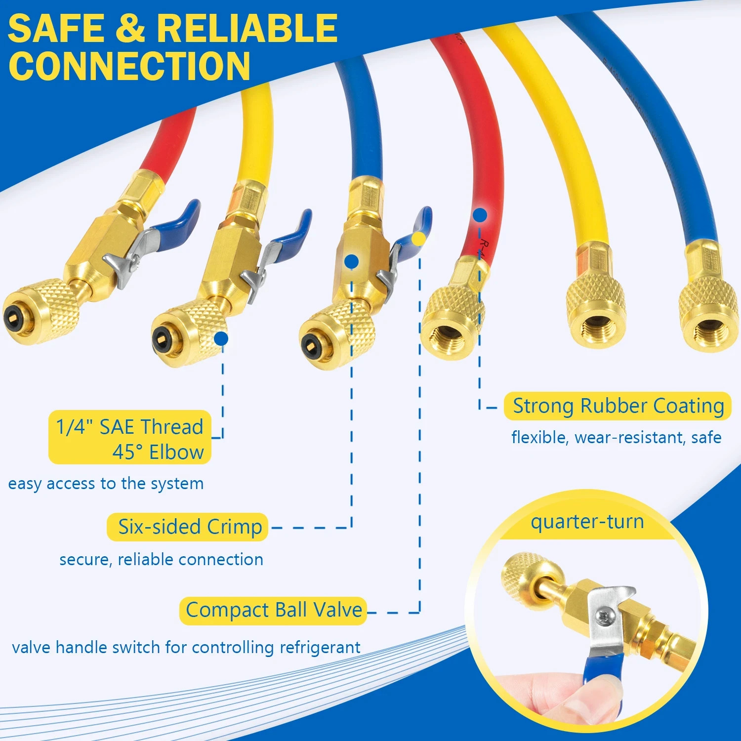 Yellow Jacket 29986 Plus II 1/4″ Charging Hose Set 72″ with Compact Ball Valve