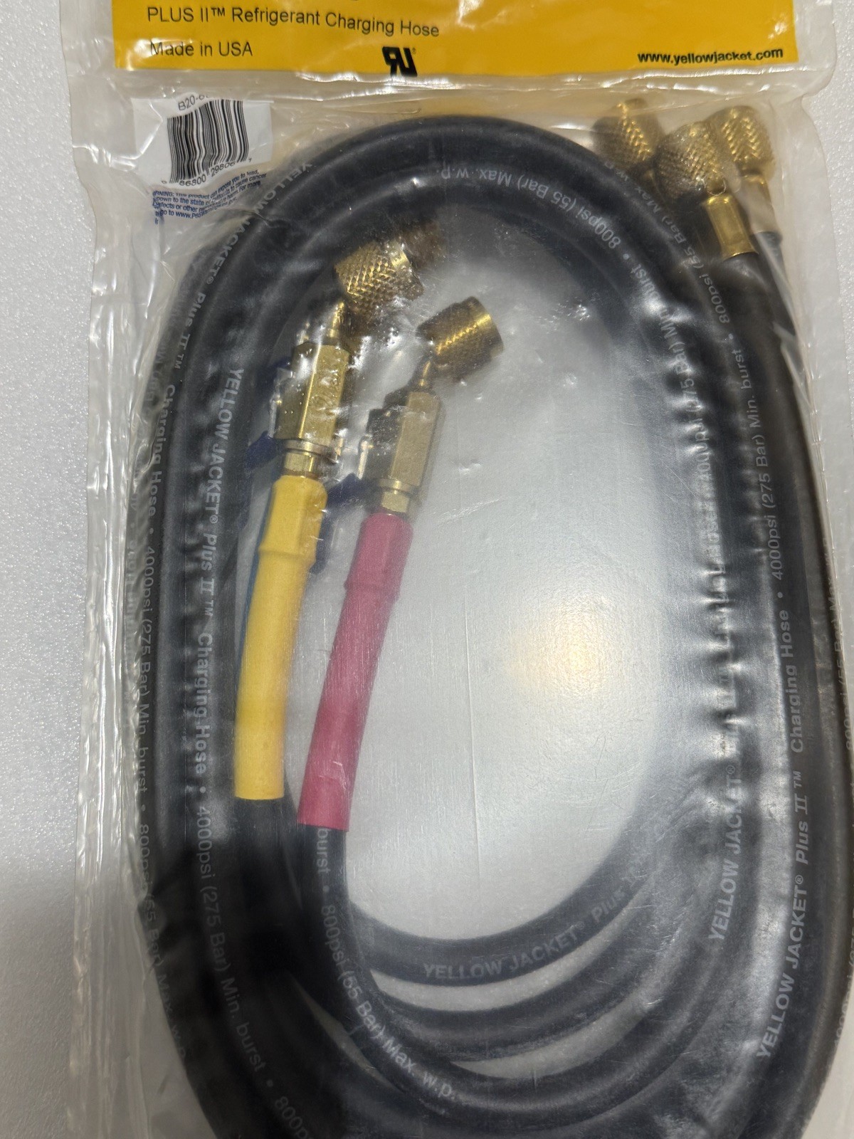 YELLOW JACKET 29806 Plus II 3 Pack 1/4” Charging Hoses Compact Valve End.