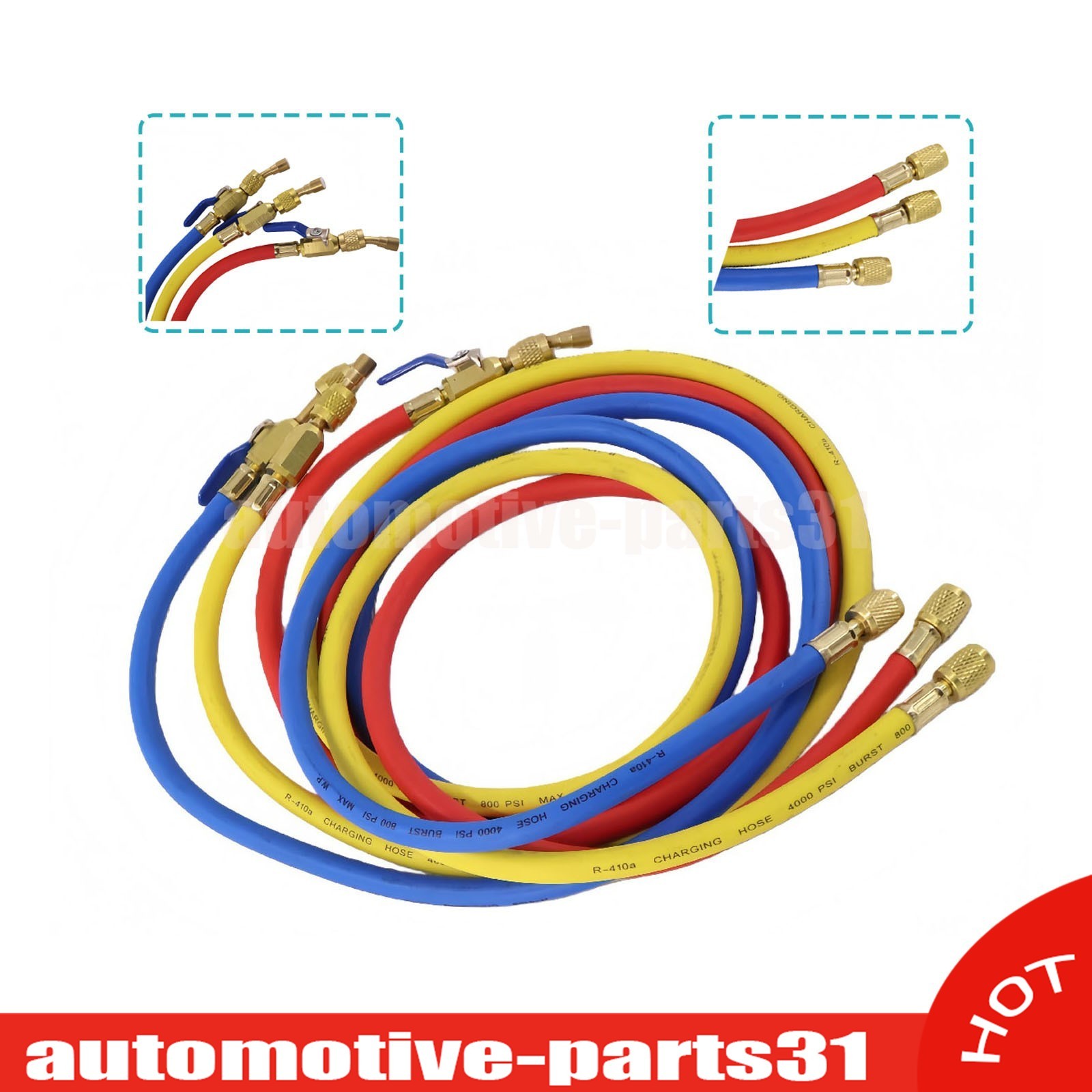 NEW For 29986 Plus II 72″ HVAC Charging Hose Set 1/4″ (3-Pack) US