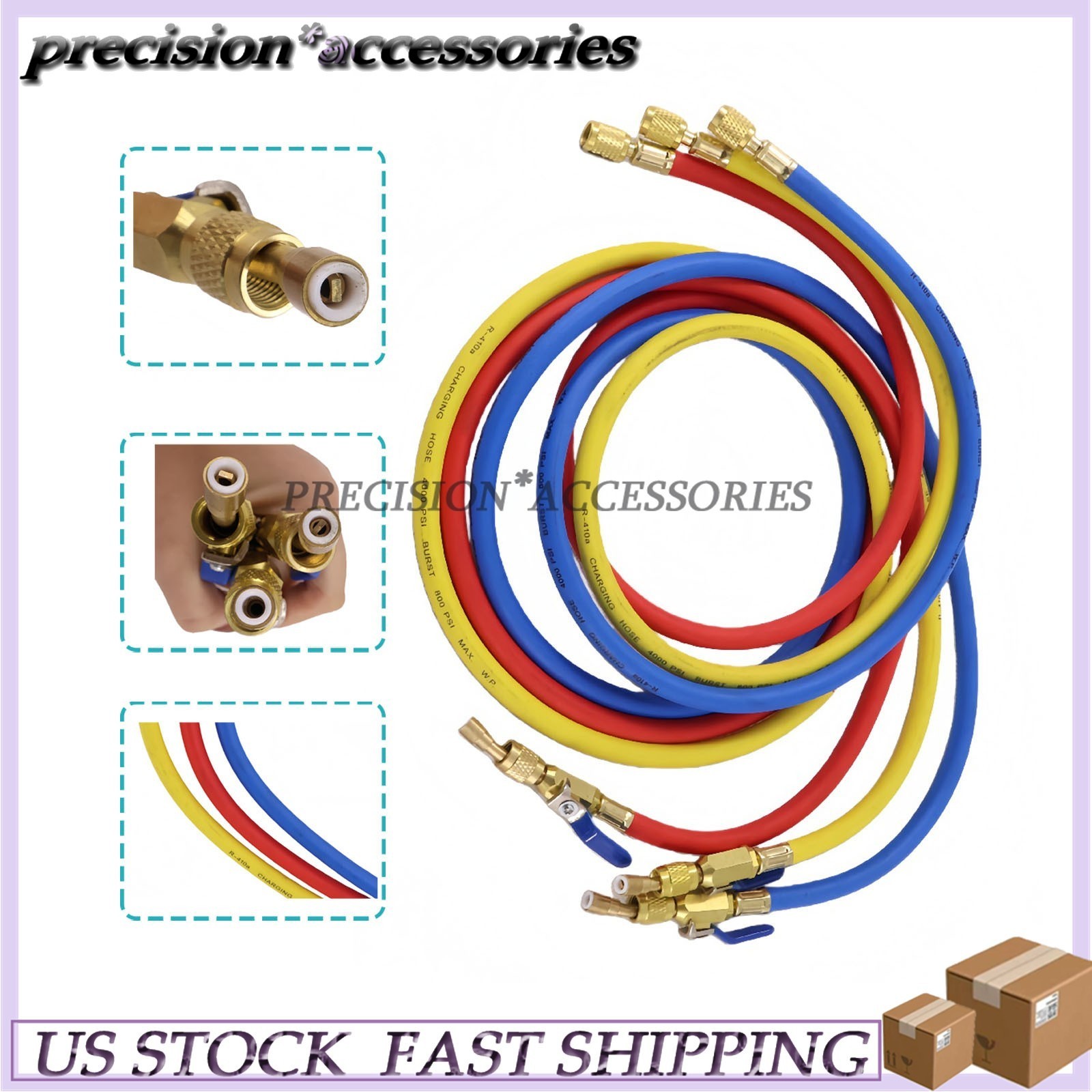 3Pack 29986 For R-410A Refrige Plus II 1/4″ Hose with Compact Ball Valve 72″