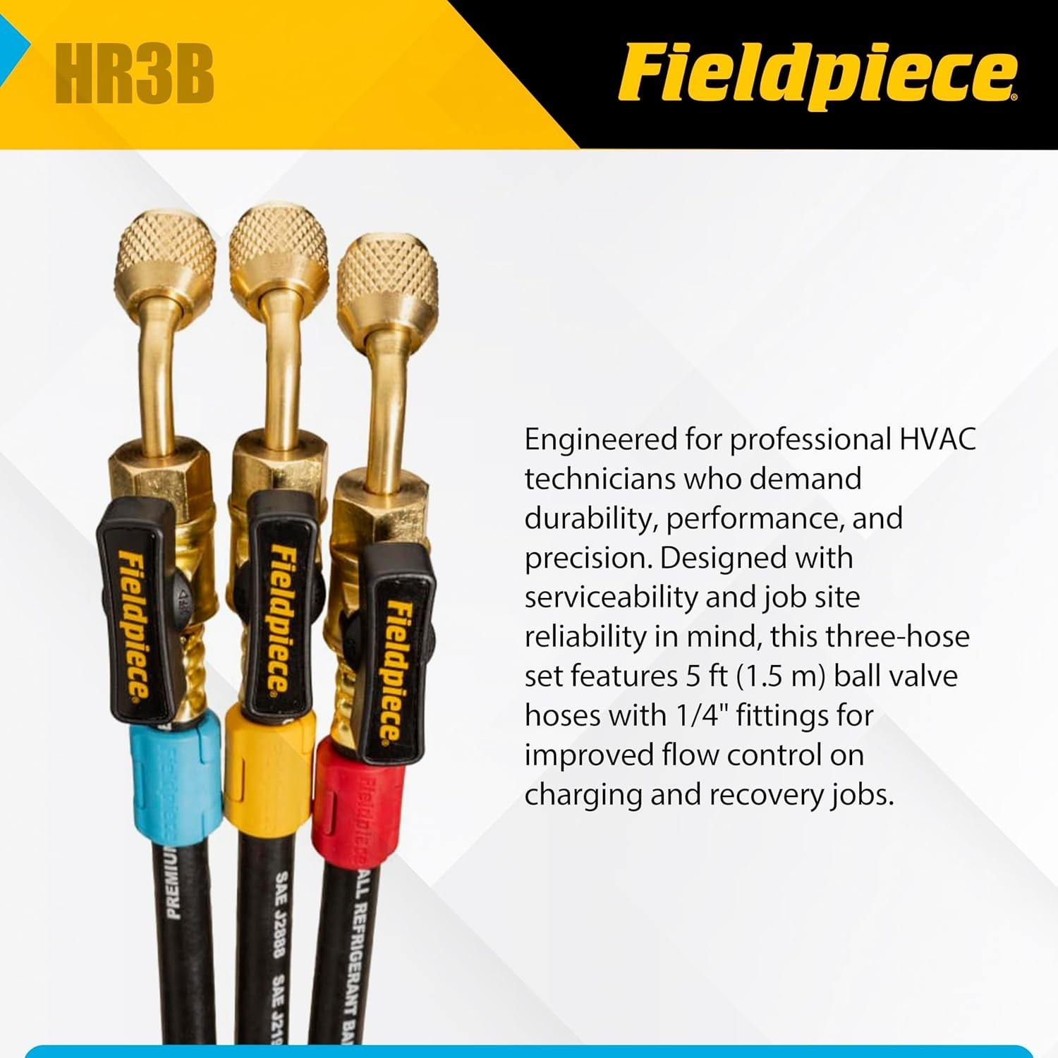 HR3B – ¼” Ball Valve Hose Set – 5 ft Refrigerant Charging & Recovery Hoses – …