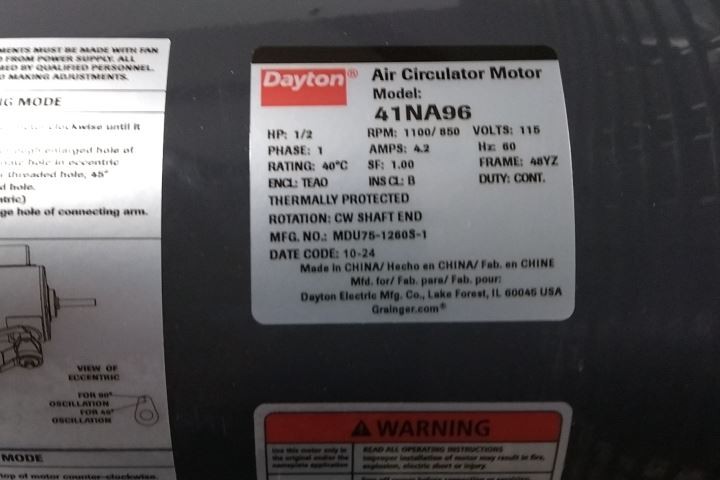 Dayton 1VCF4D 1/2 HP 1100/850 RPM 115VAC 30 In Blade Dia Industrial Fan