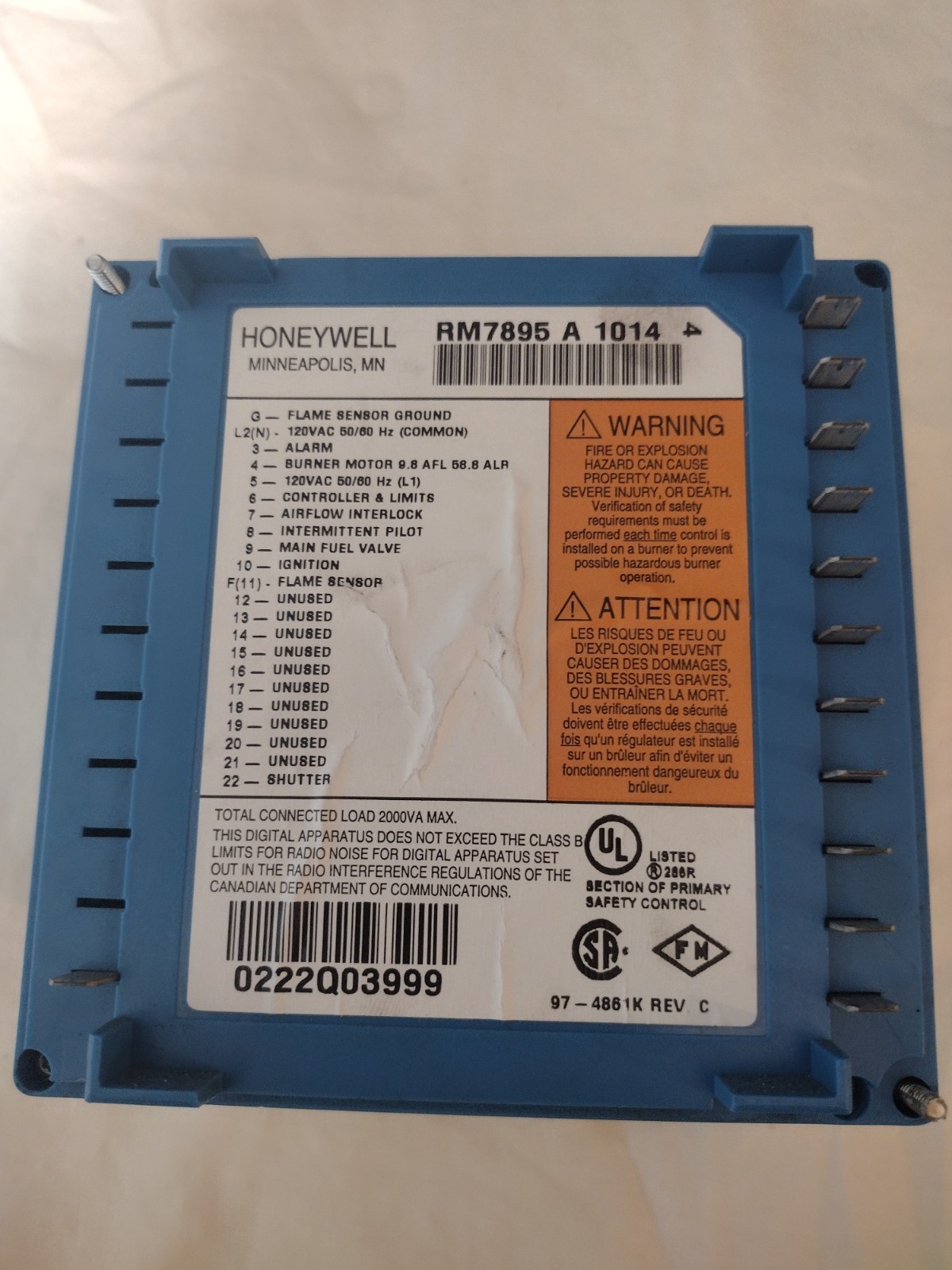 Honeywell RM7895 A 1014 Burner Control Complete System Tested Working