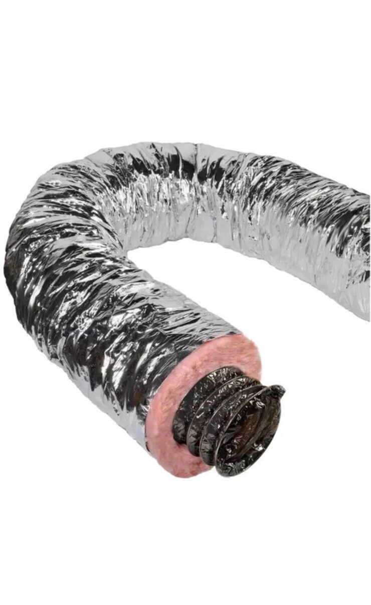Master Flow Insulated Flexible Duct R8 Silver Jacket Venting Heating Fiberglass