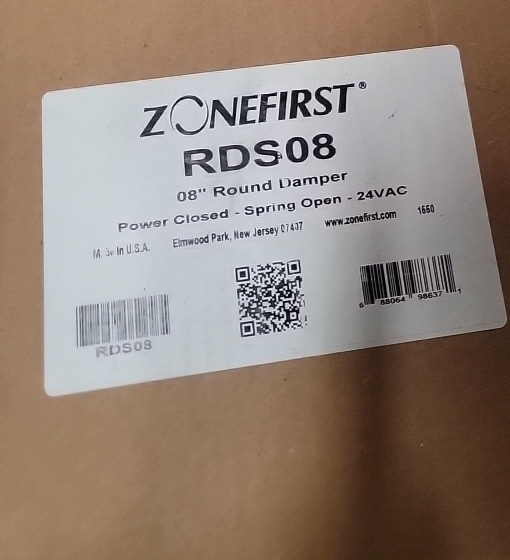 ZoneFirst RDS08 8” Round Damper Power Closed – Spring Open – 24 VAC
