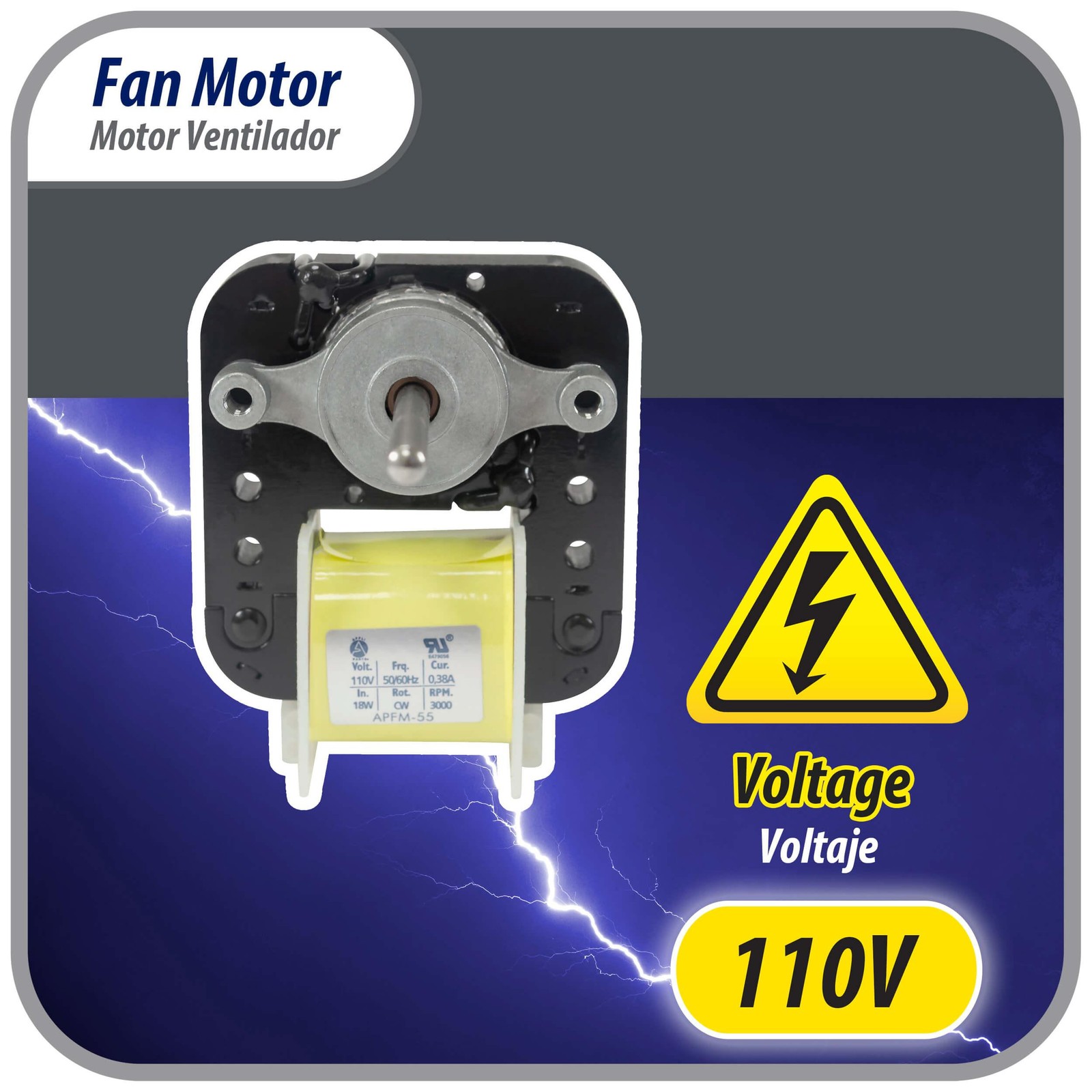 Appli Parts APFM-55 18 W Fan Motor, 110 V, 50/60 Hz, 0.38 A, 3000 rpm, CW rotati